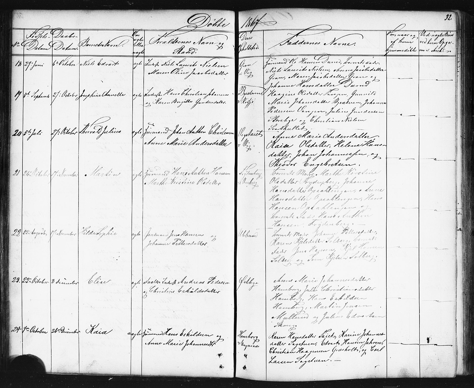 Enebakk prestekontor Kirkebøker, SAO/A-10171c/G/Gb/L0001: Parish register (copy) no. II 1, 1859-1890, p. 32