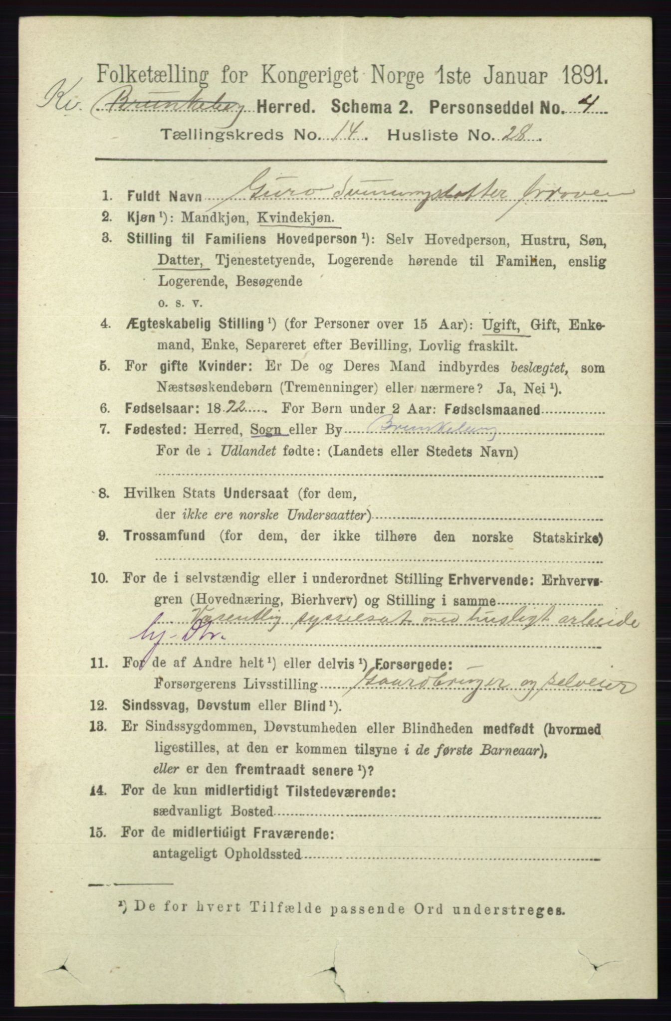 RA, 1891 census for 0829 Kviteseid, 1891, p. 3489