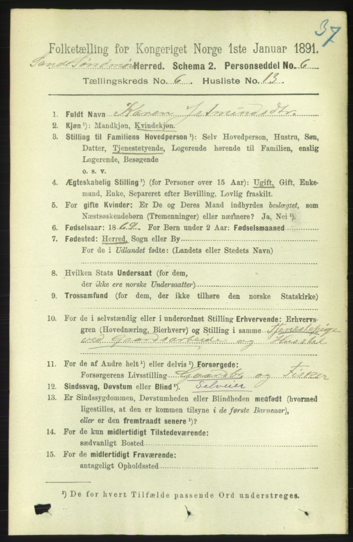 RA, 1891 census for 1514 Sande, 1891, p. 1121