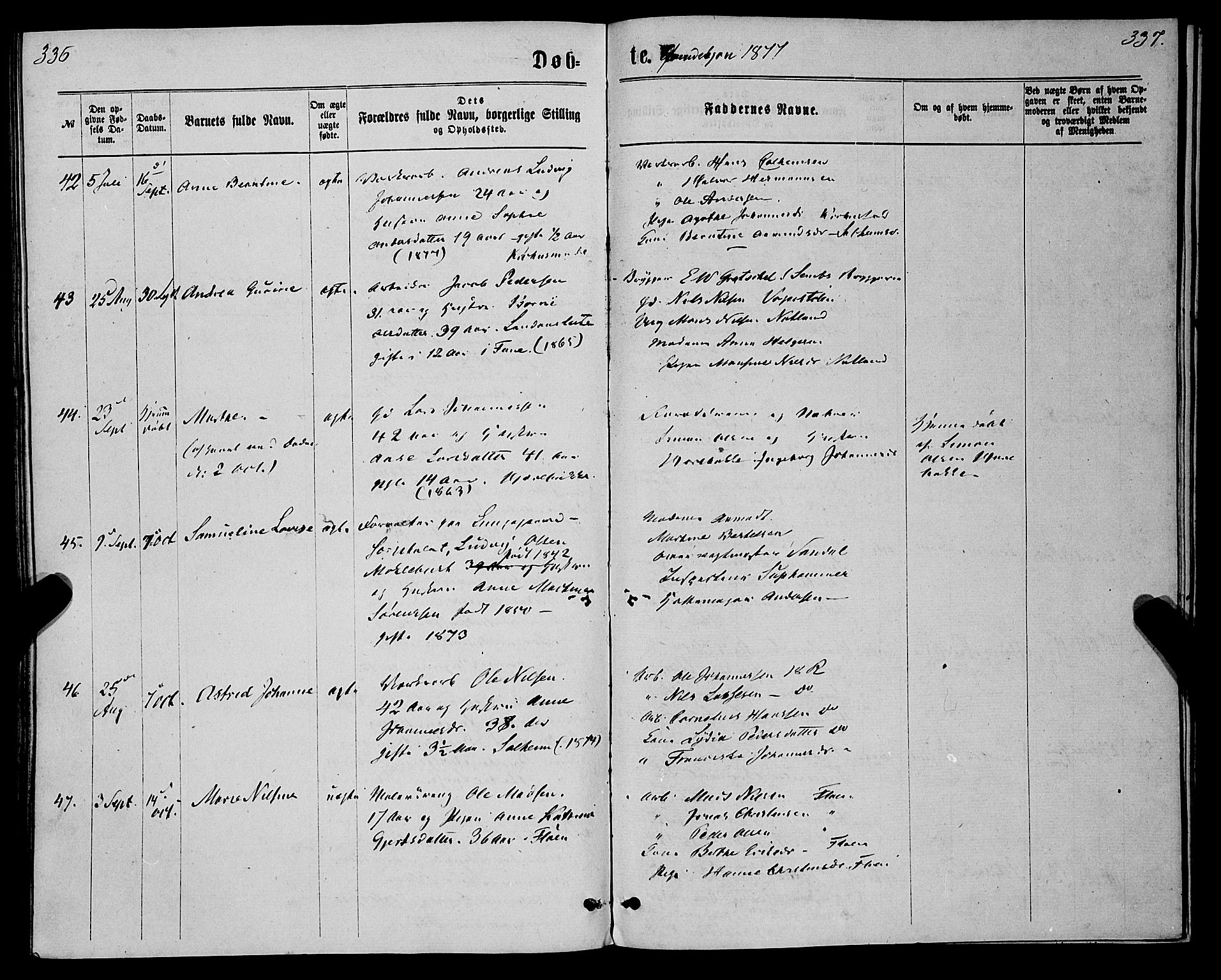 St. Jørgens hospital og Årstad sokneprestembete, AV/SAB-A-99934: Parish register (official) no. A 6, 1870-1878, p. 336-337