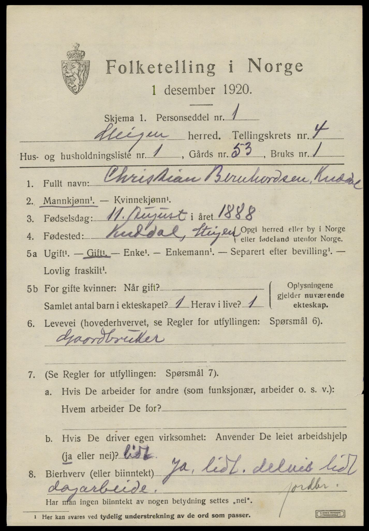 SAT, 1920 census for Steigen, 1920, p. 1526