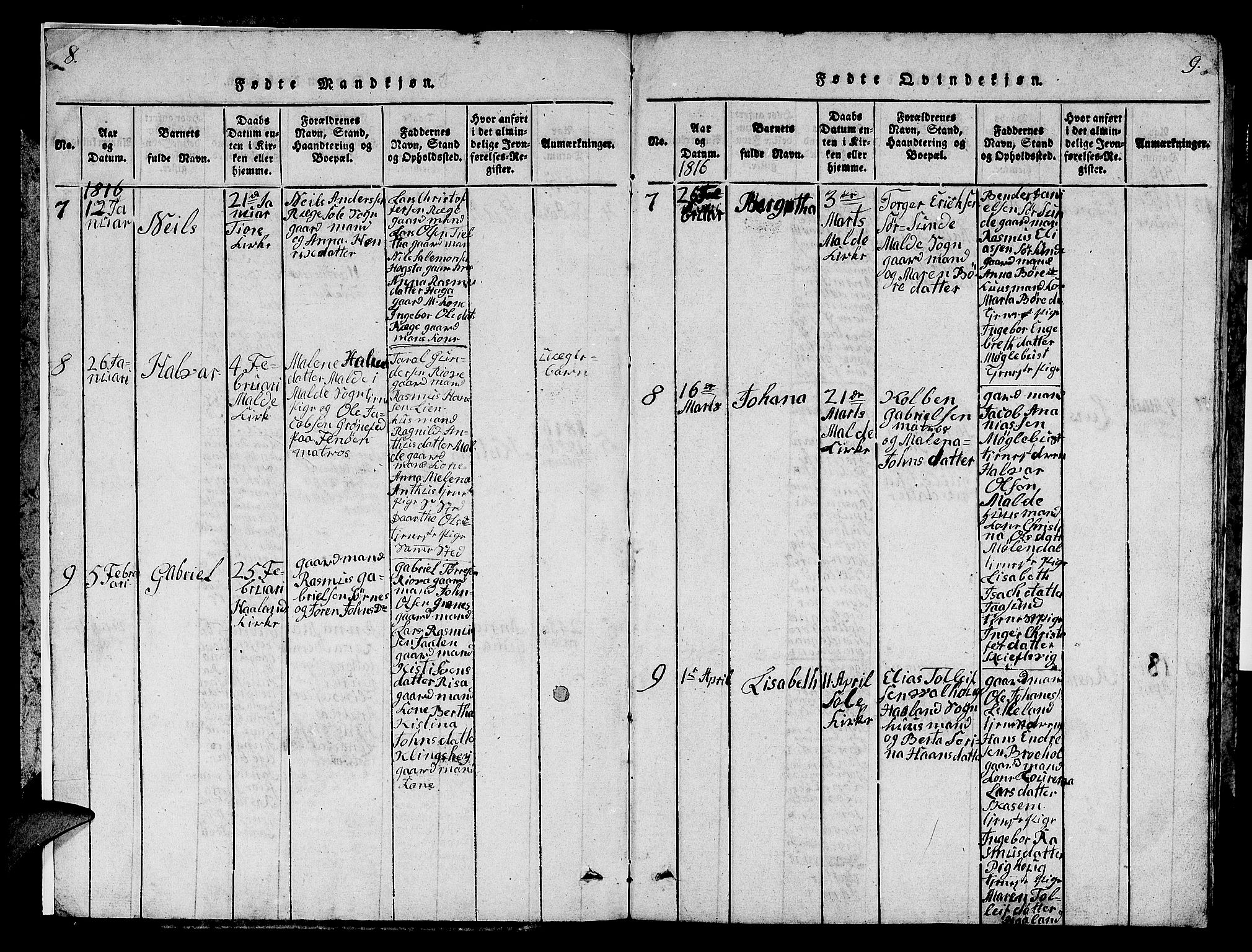 Håland sokneprestkontor, AV/SAST-A-101802/001/30BB/L0001: Parish register (copy) no. B 1, 1815-1845, p. 8-9