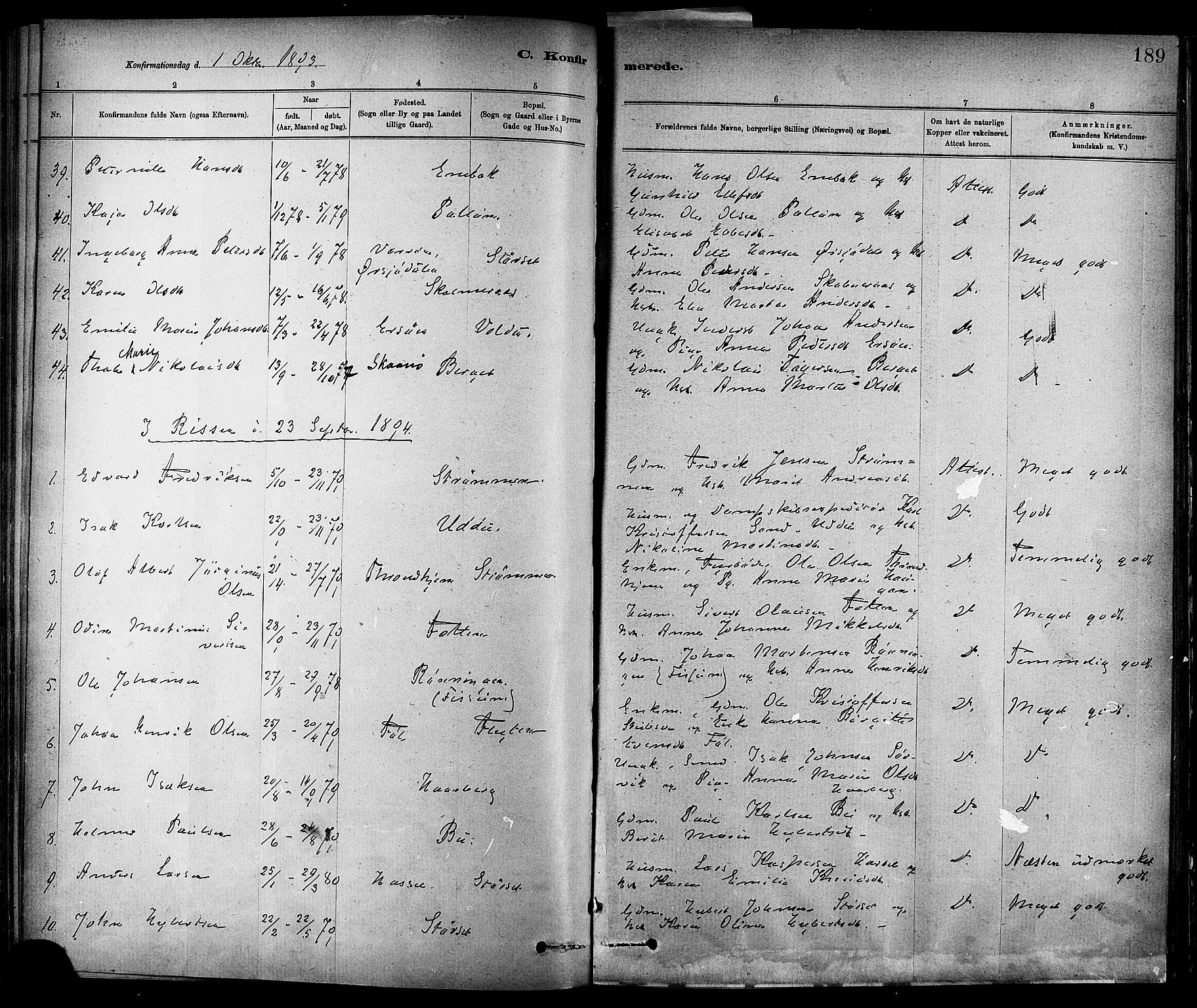 Ministerialprotokoller, klokkerbøker og fødselsregistre - Sør-Trøndelag, SAT/A-1456/647/L0634: Parish register (official) no. 647A01, 1885-1896, p. 189