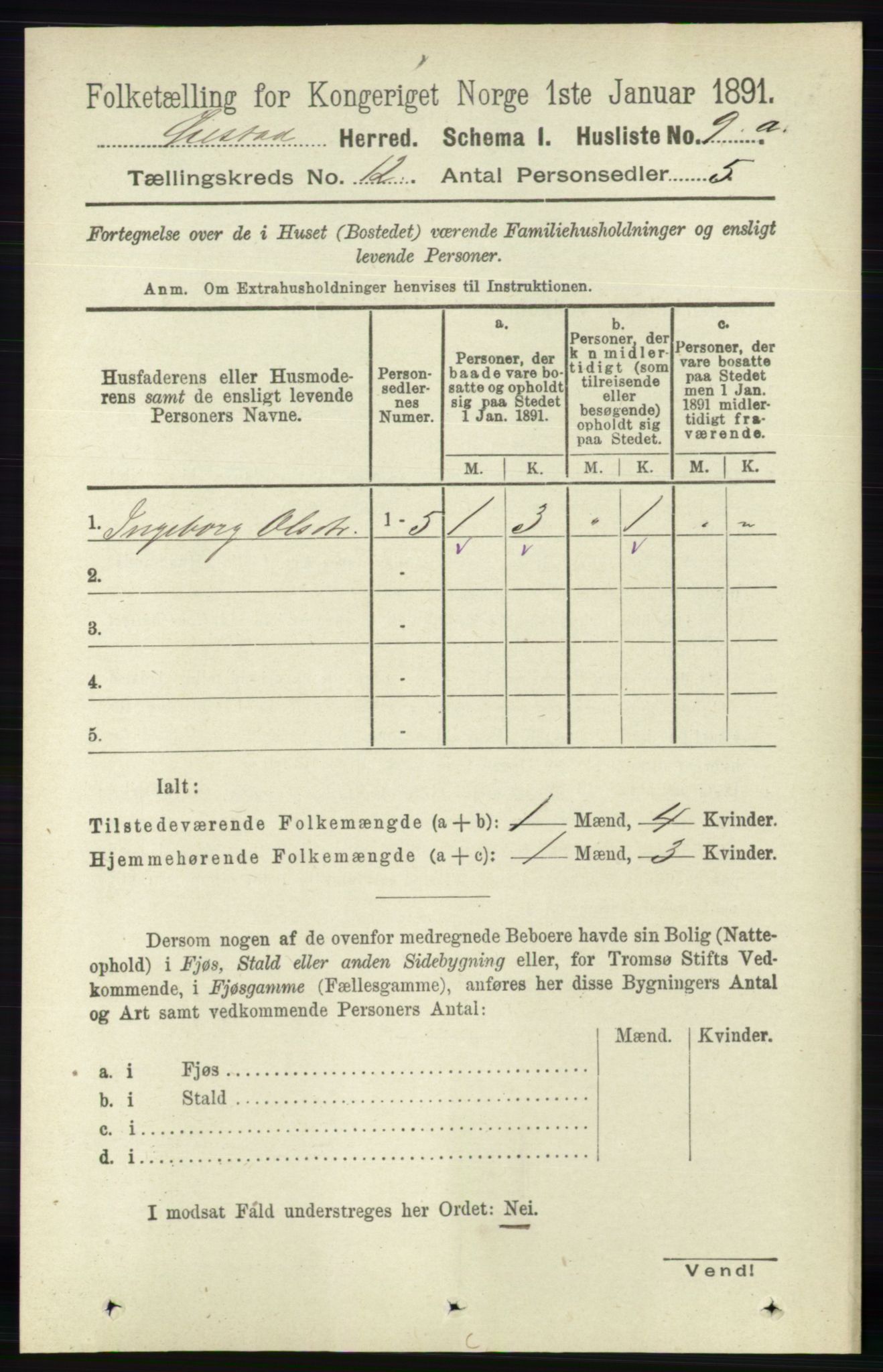 RA, 1891 census for 0920 Øyestad, 1891, p. 5371