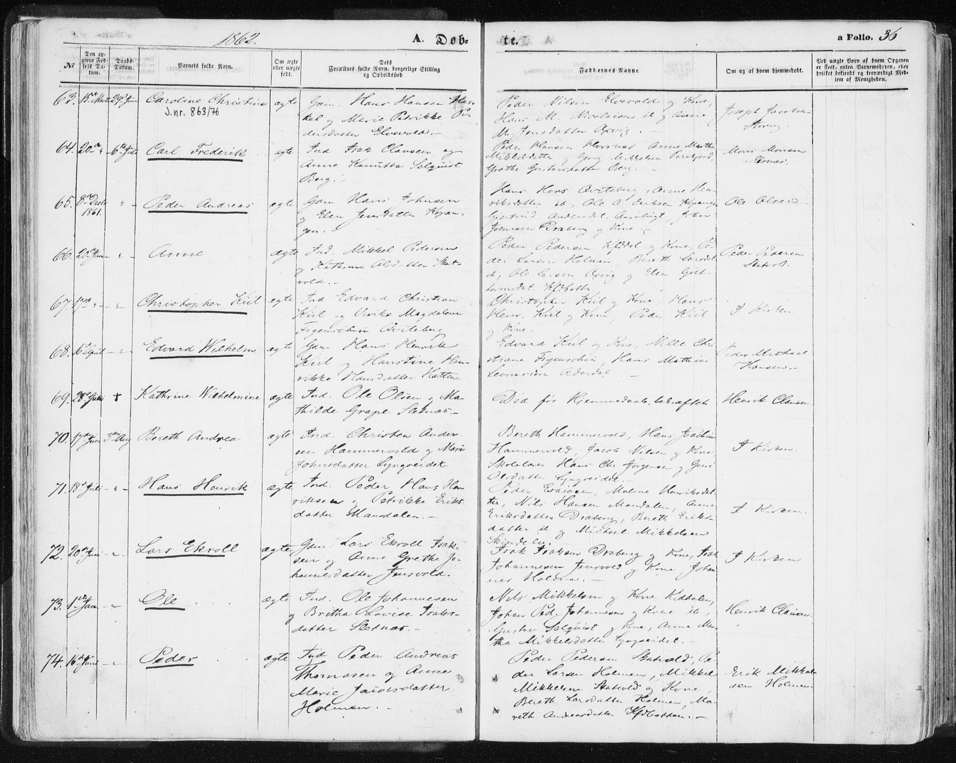 Lyngen sokneprestembete, SATØ/S-1289/H/He/Hea/L0005kirke: Parish register (official) no. 5, 1859-1869, p. 36