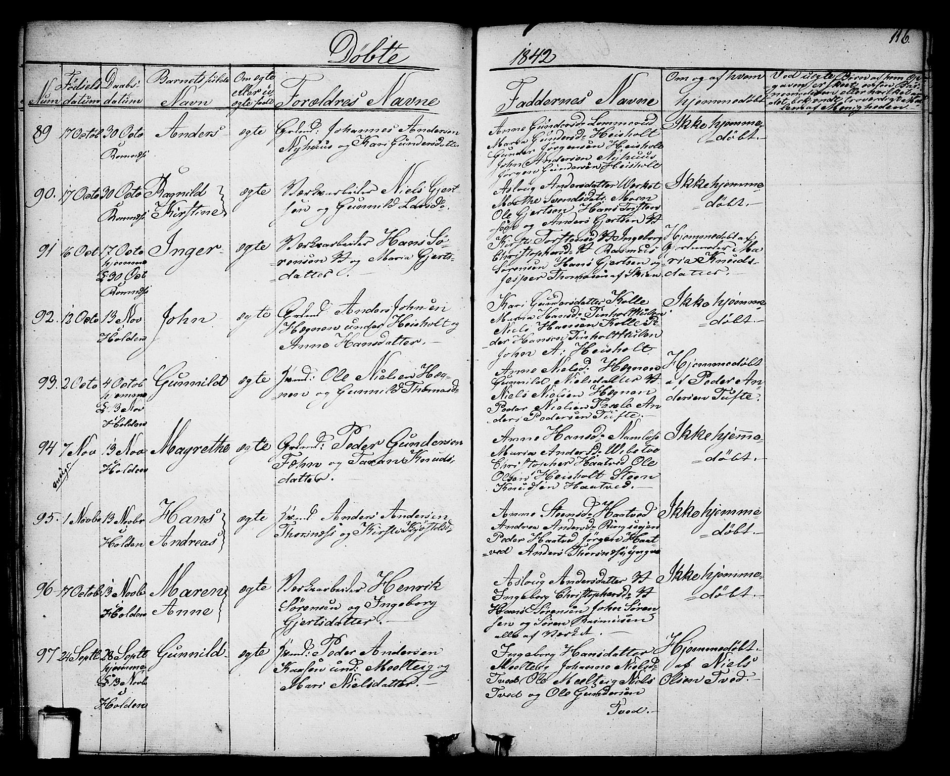 Holla kirkebøker, SAKO/A-272/F/Fa/L0004: Parish register (official) no. 4, 1830-1848, p. 116