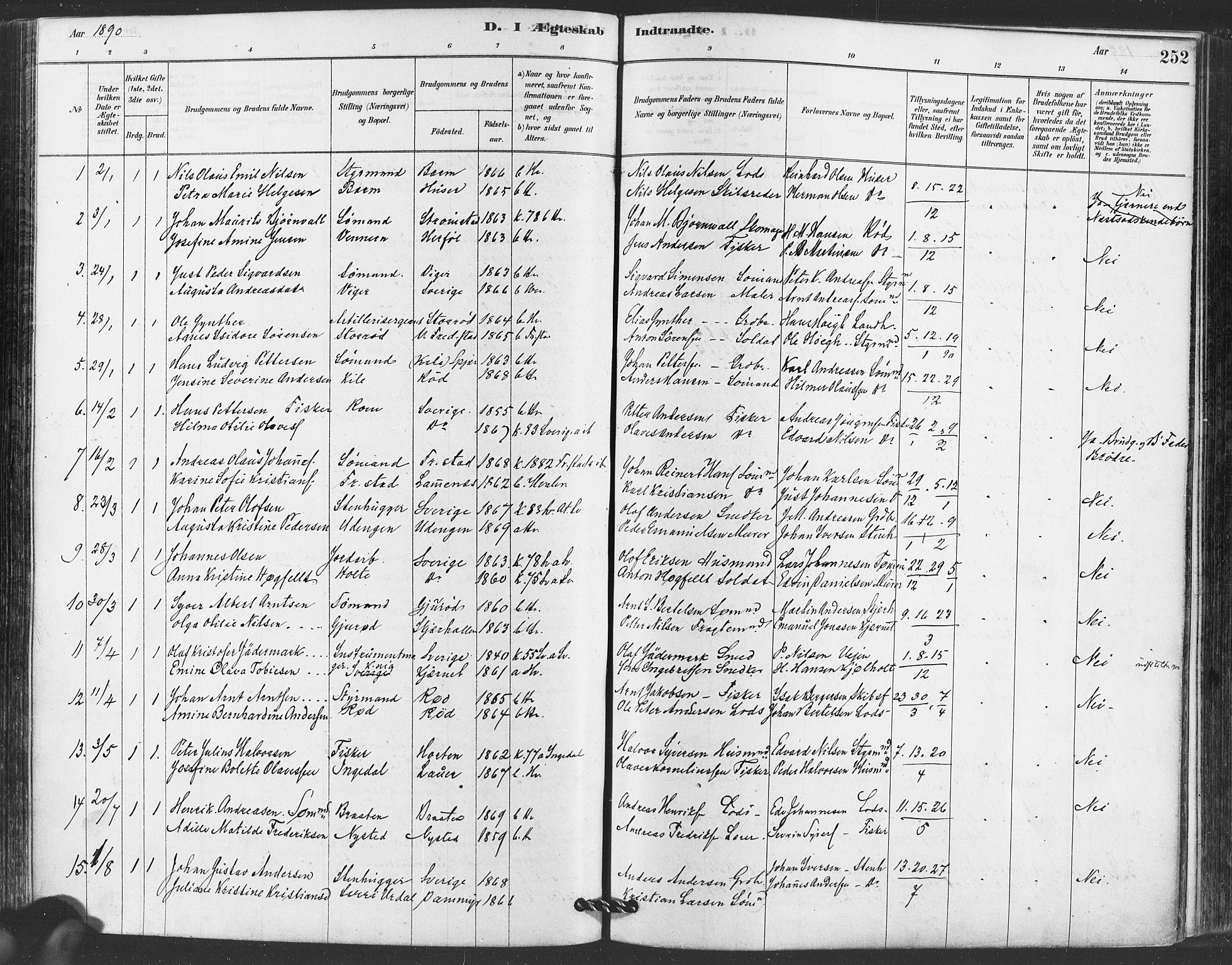 Hvaler prestekontor Kirkebøker, SAO/A-2001/F/Fa/L0008: Parish register (official) no. I 8, 1878-1895, p. 252