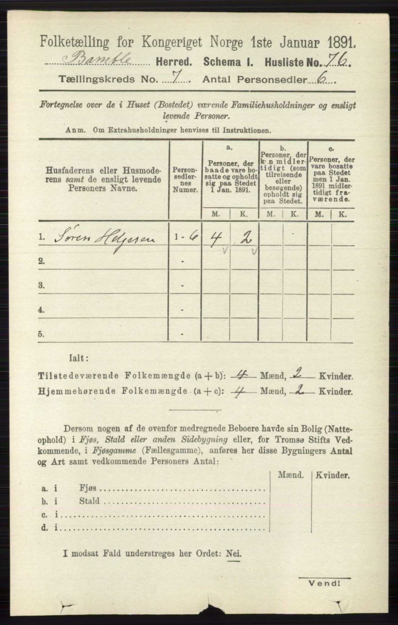 RA, 1891 census for 0814 Bamble, 1891, p. 2978