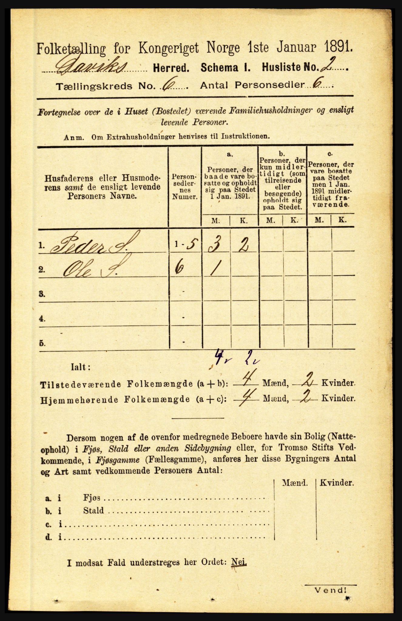 RA, 1891 census for 1442 Davik, 1891, p. 2236