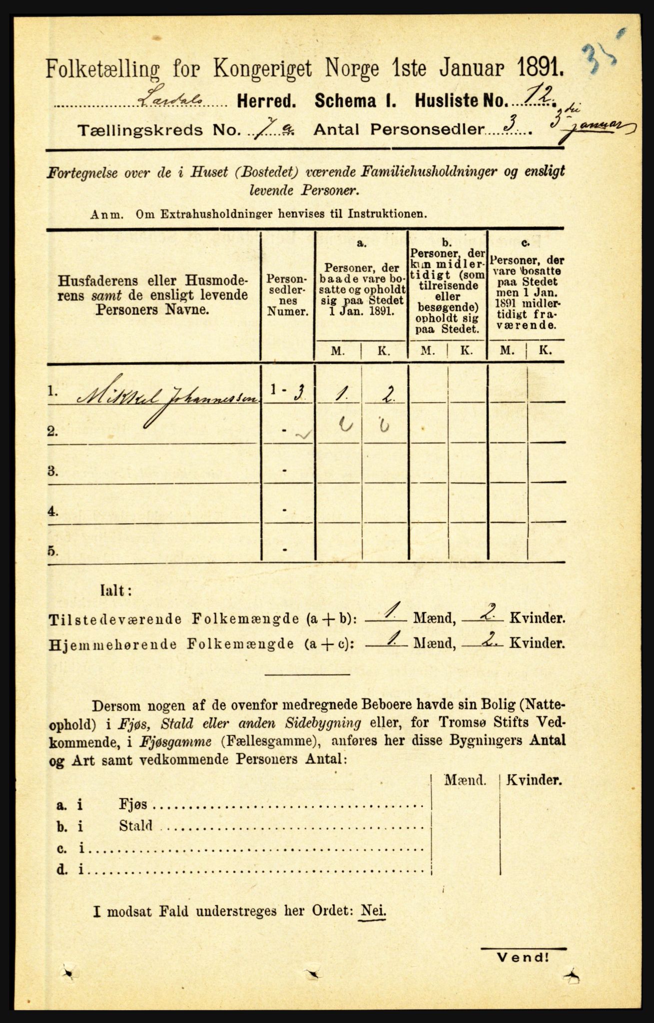 RA, 1891 census for 1422 Lærdal, 1891, p. 760