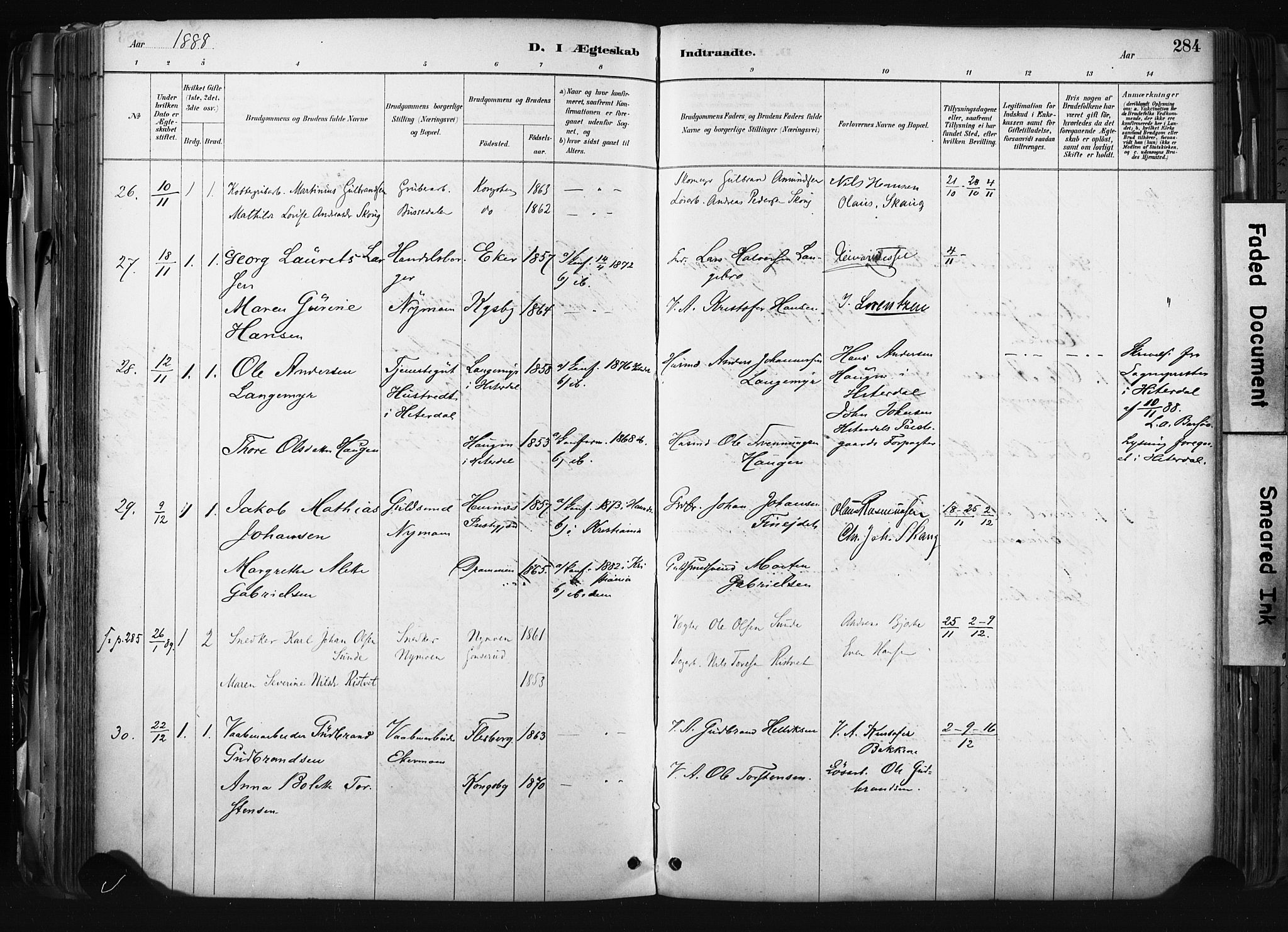 Kongsberg kirkebøker, SAKO/A-22/F/Fb/L0002: Parish register (official) no. II 2, 1886-1896, p. 284