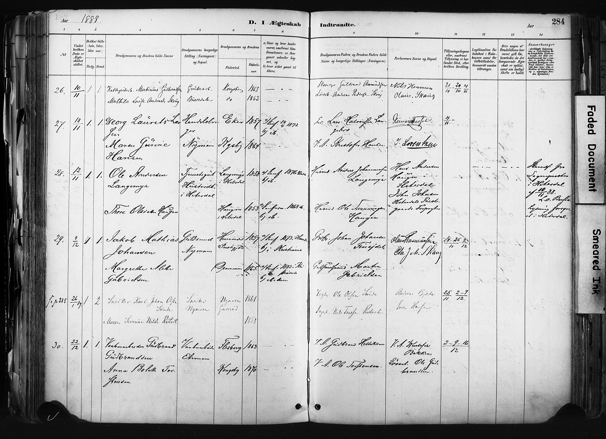 Kongsberg kirkebøker, AV/SAKO-A-22/F/Fb/L0002: Parish register (official) no. II 2, 1886-1896, p. 284