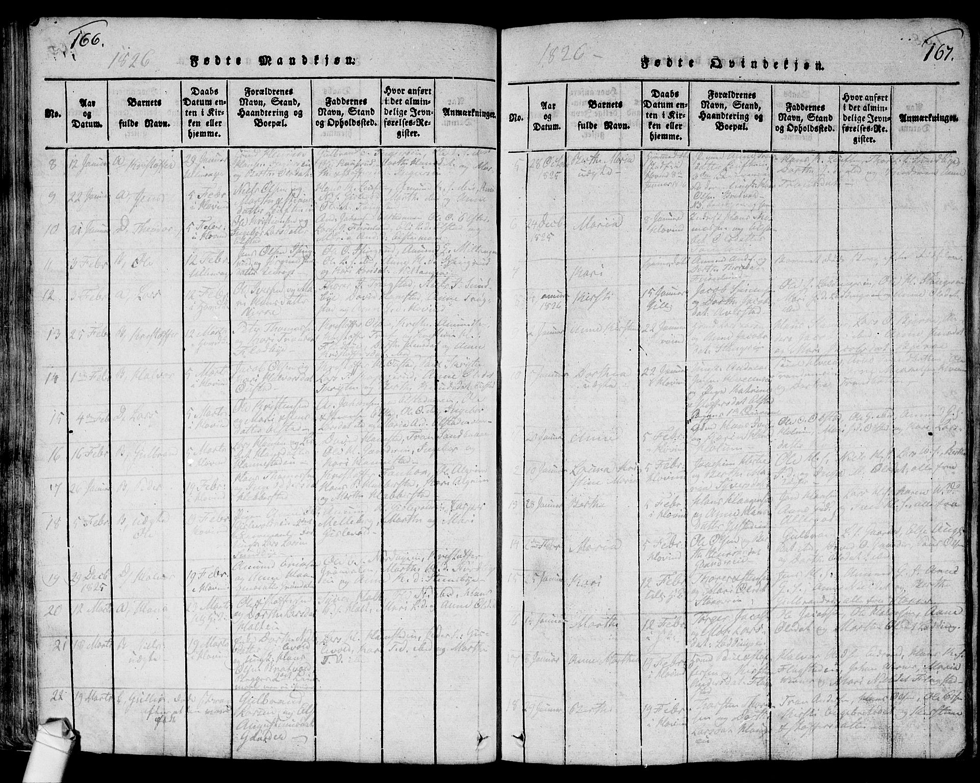 Ullensaker prestekontor Kirkebøker, AV/SAO-A-10236a/G/Ga/L0001: Parish register (copy) no. I 1, 1815-1835, p. 166-167