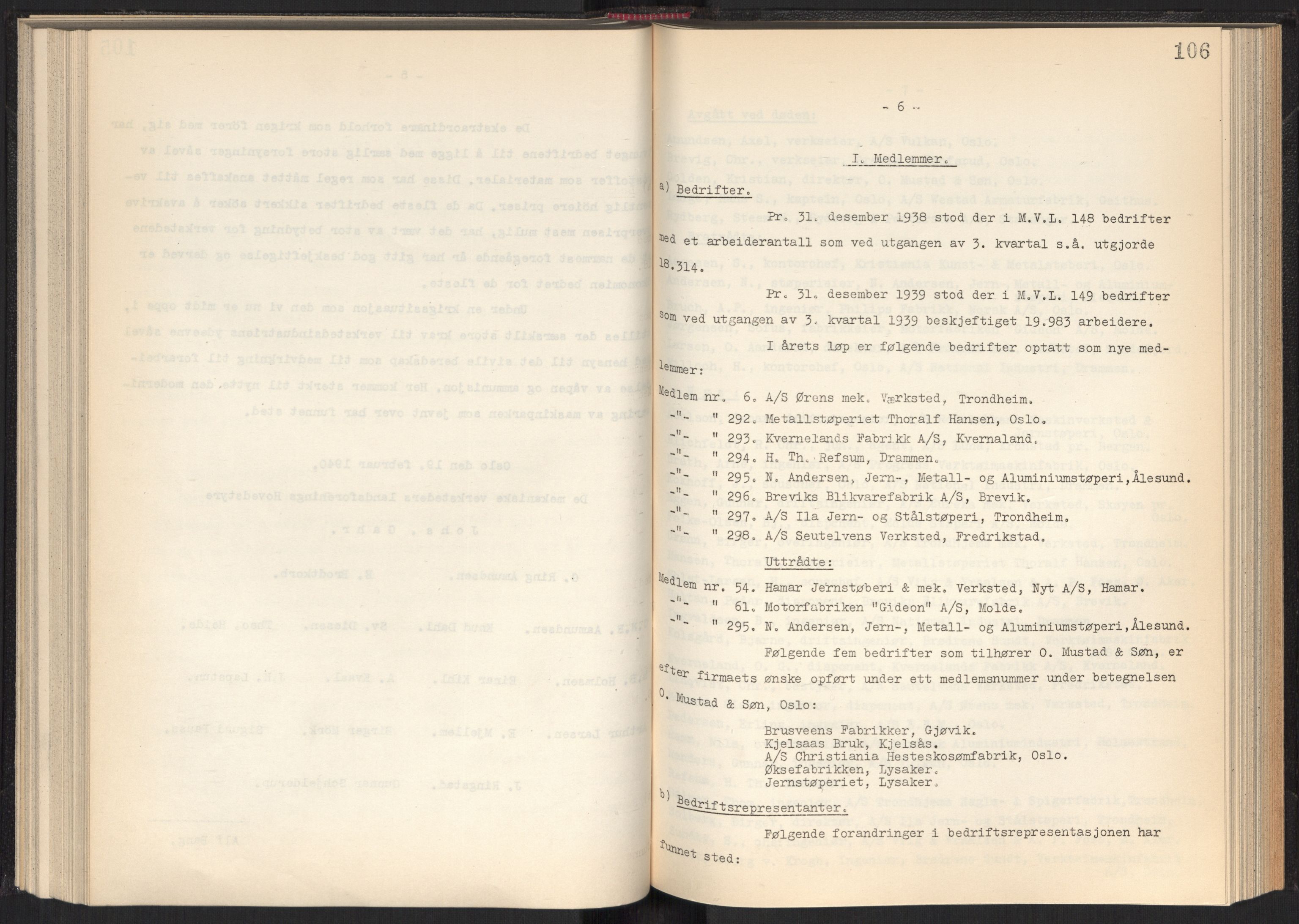 Teknologibedriftenes Landsforening TBL, RA/PA-1700/A/Ad/L0006: Årsberetning med register, 1937-1943, p. 106