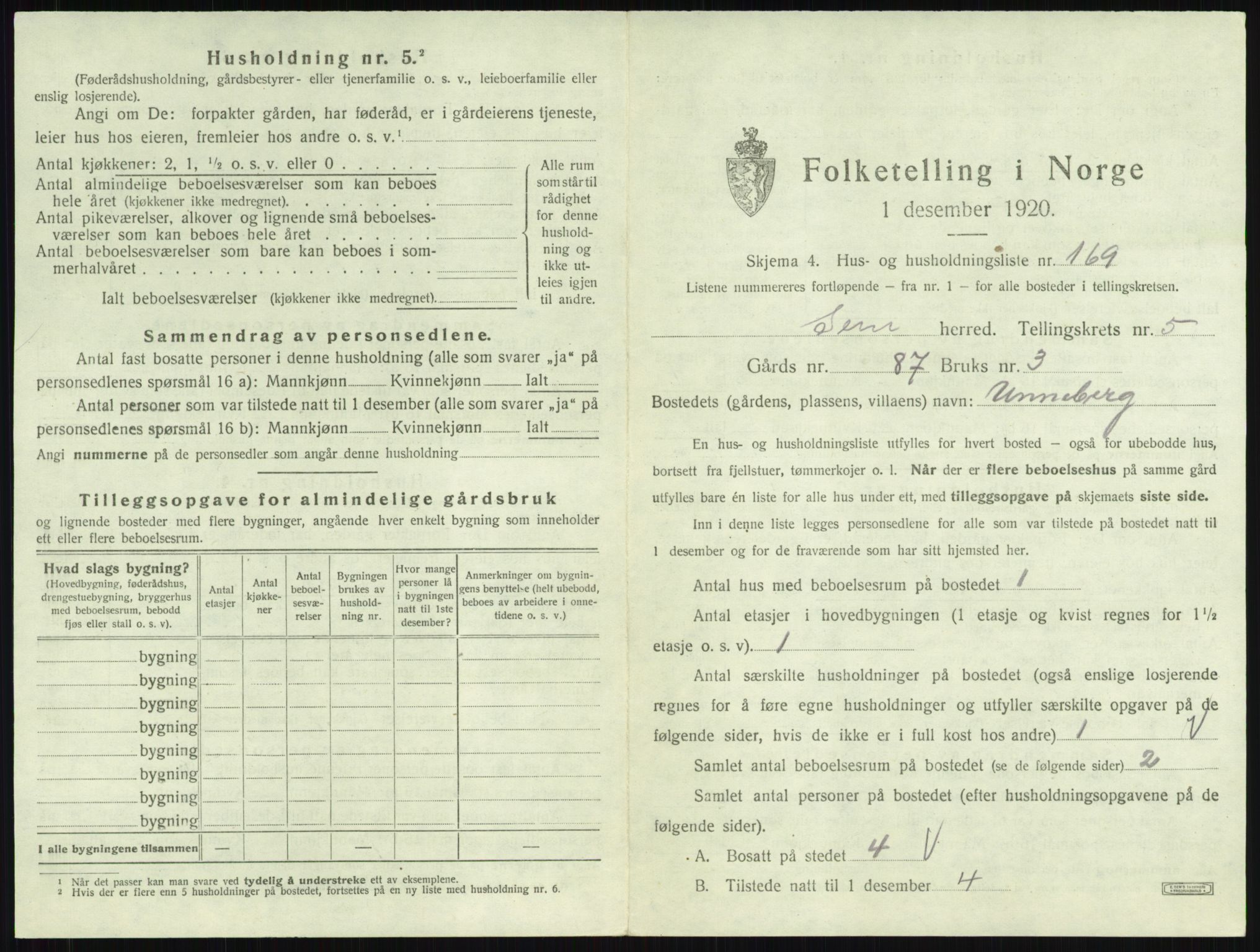 SAKO, 1920 census for Sem, 1920, p. 1230
