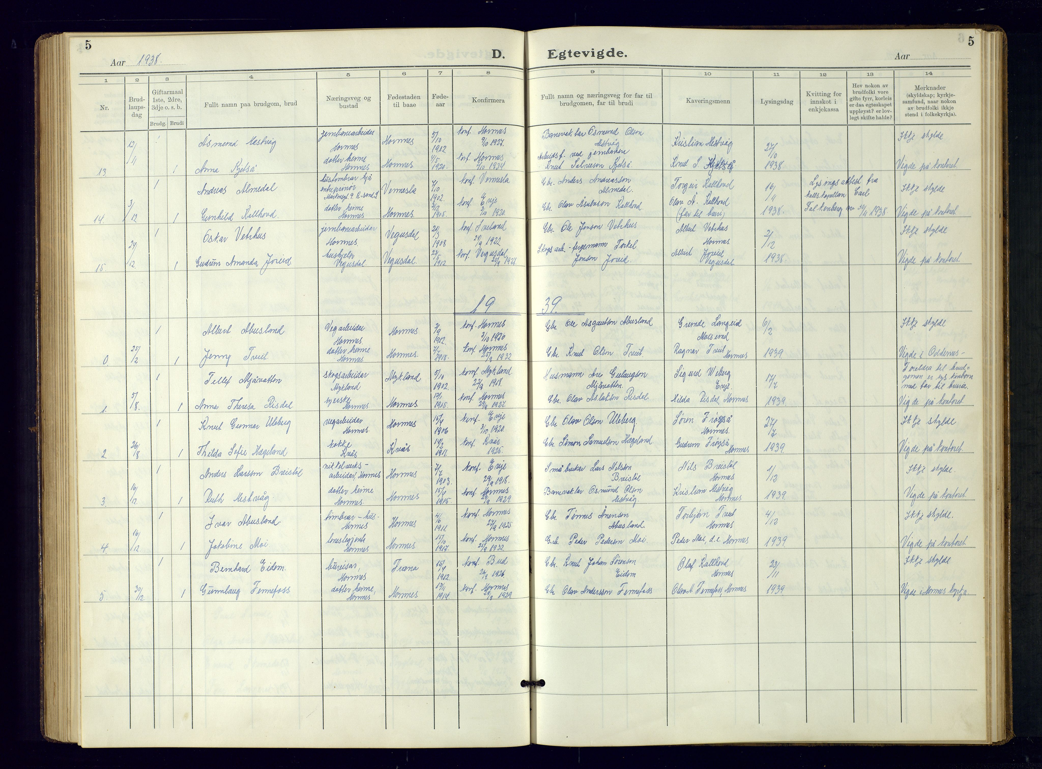 Evje sokneprestkontor, SAK/1111-0008/F/Fb/Fbb/L0004: Parish register (copy) no. B-4, 1934-1970, p. 5