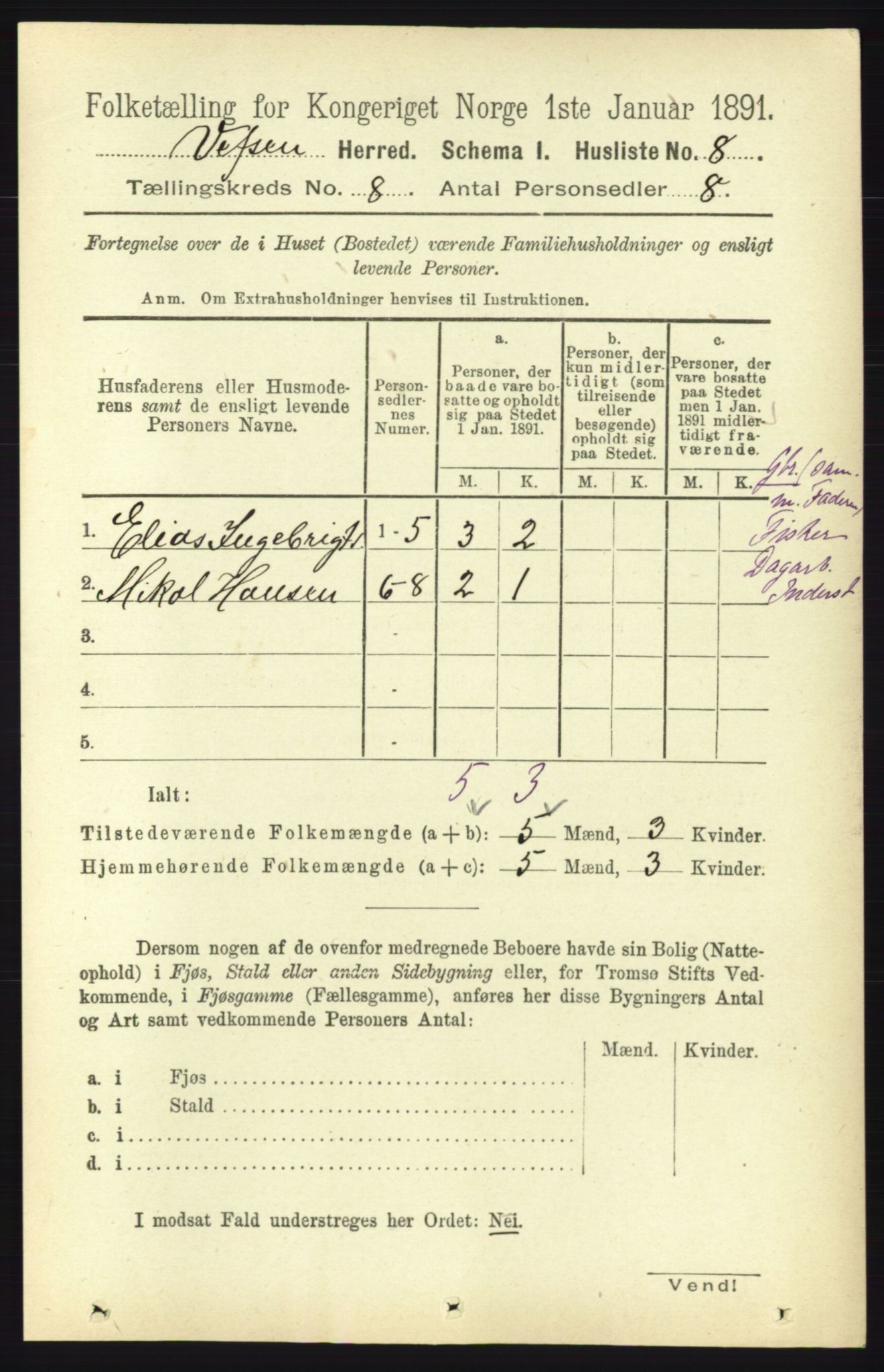 RA, 1891 census for 1824 Vefsn, 1891, p. 4193