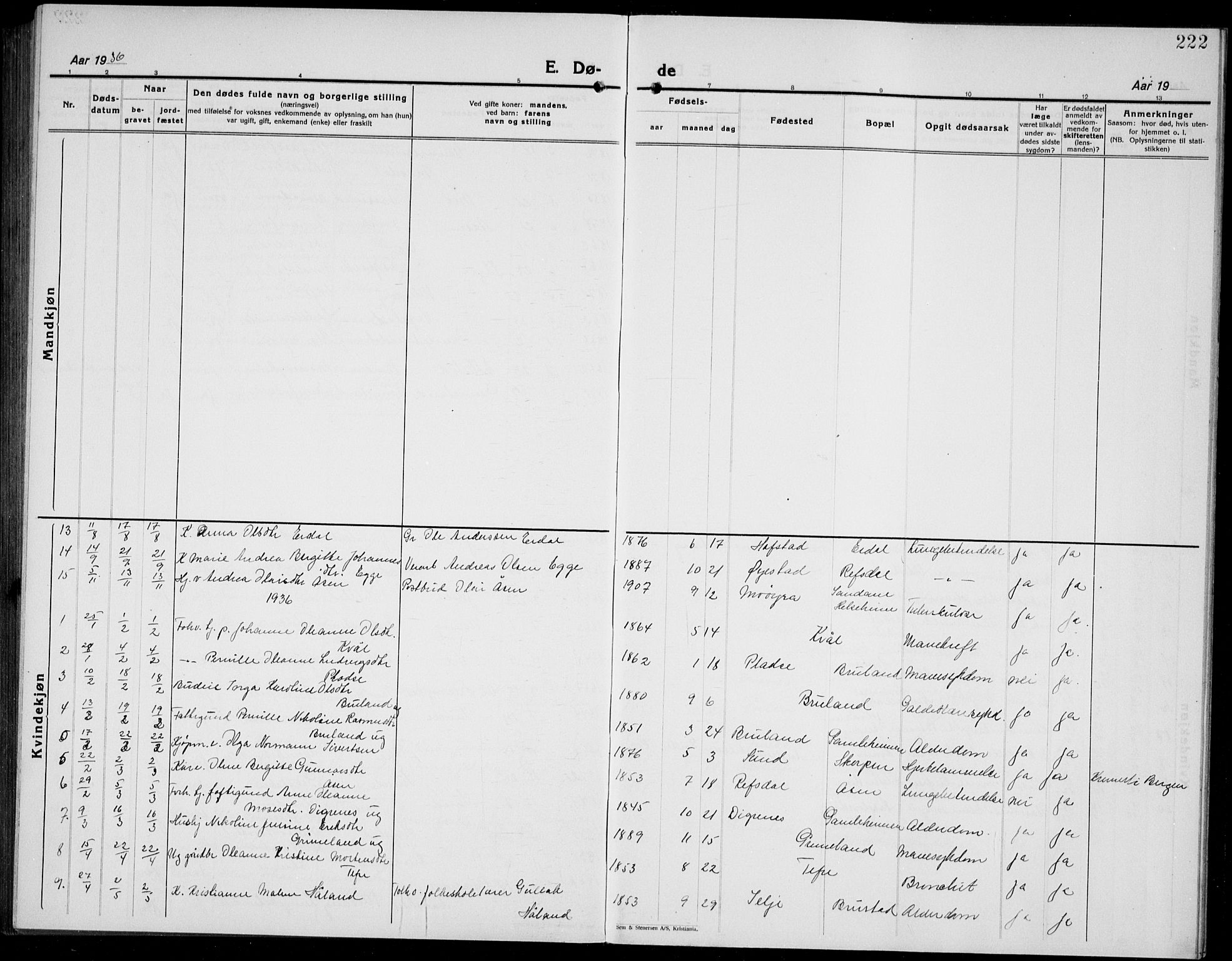 Førde sokneprestembete, SAB/A-79901/H/Hab/Haba/L0004: Parish register (copy) no. A 4, 1924-1941, p. 222