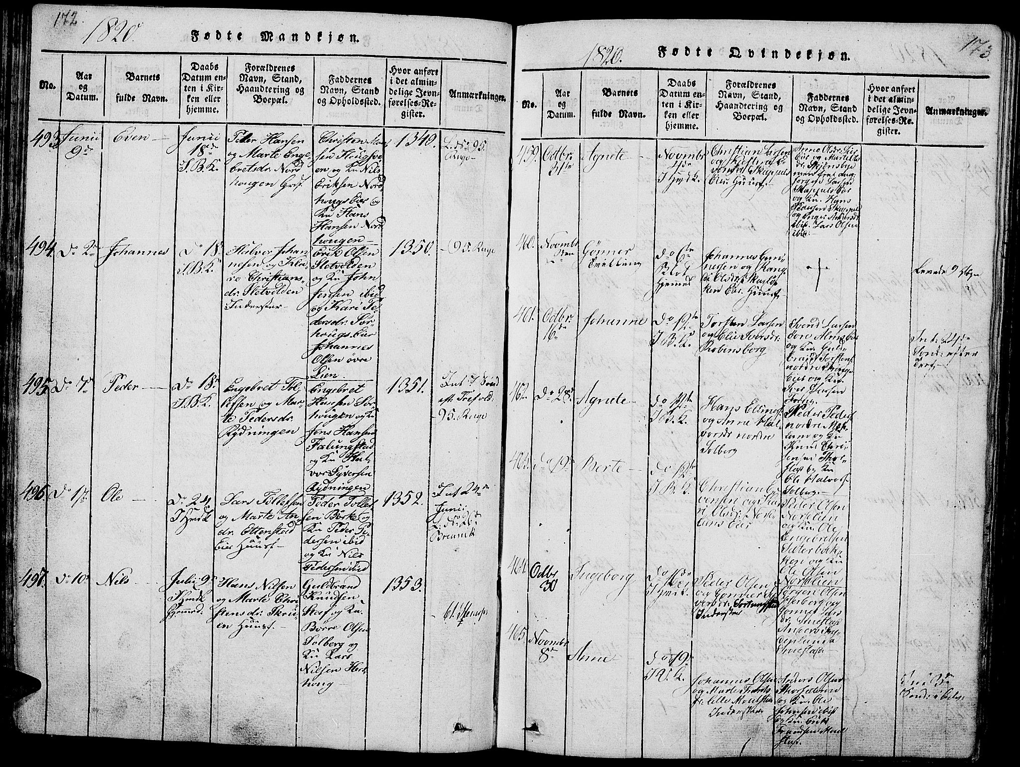 Ringsaker prestekontor, AV/SAH-PREST-014/L/La/L0001: Parish register (copy) no. 1, 1814-1826, p. 172-173