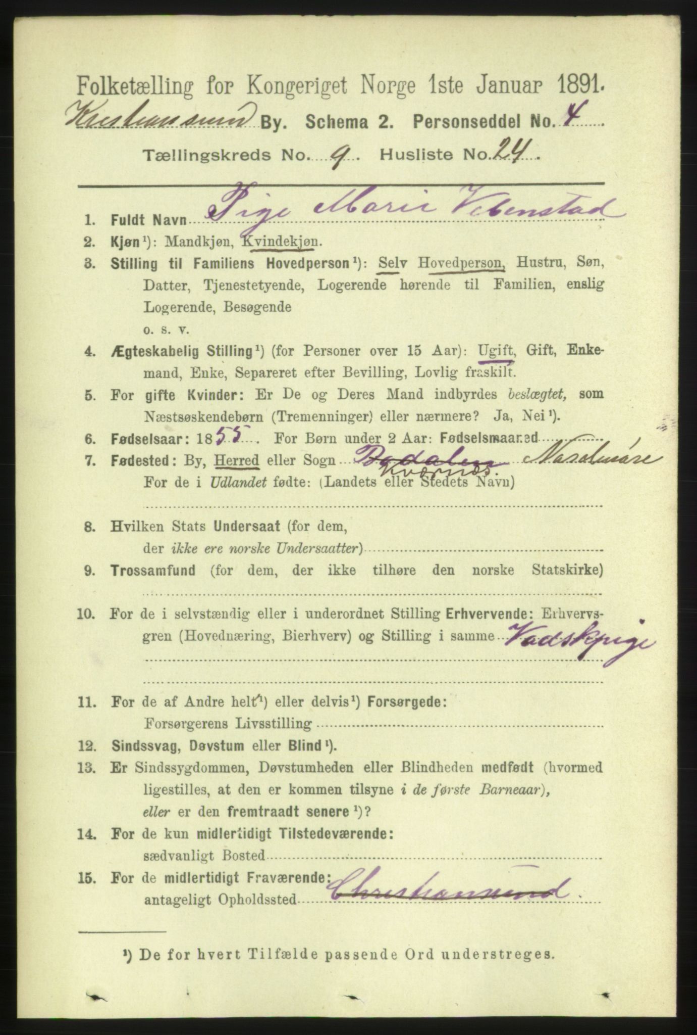 RA, 1891 census for 1503 Kristiansund, 1891, p. 7349