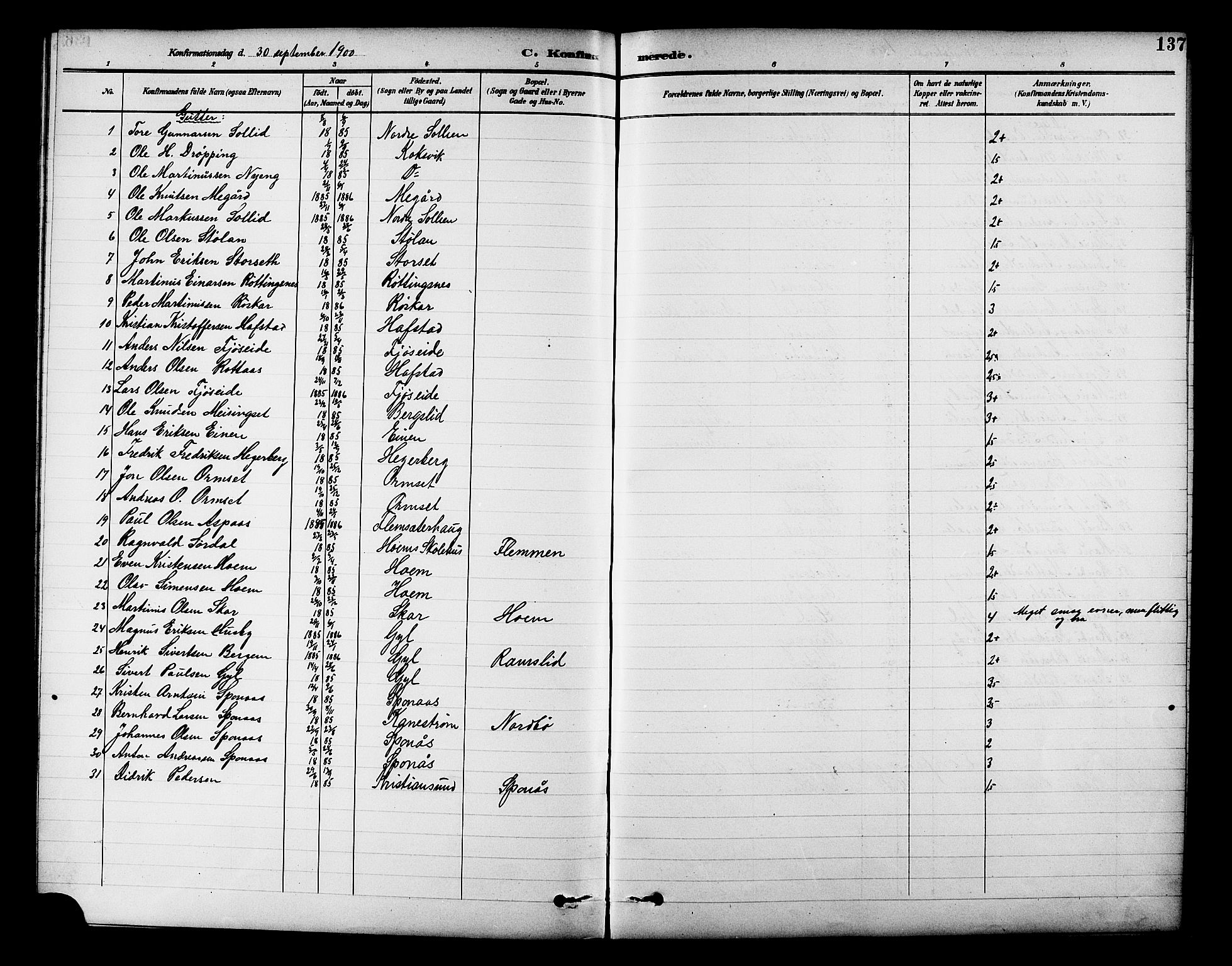 Ministerialprotokoller, klokkerbøker og fødselsregistre - Møre og Romsdal, AV/SAT-A-1454/586/L0992: Parish register (copy) no. 586C03, 1892-1909, p. 137