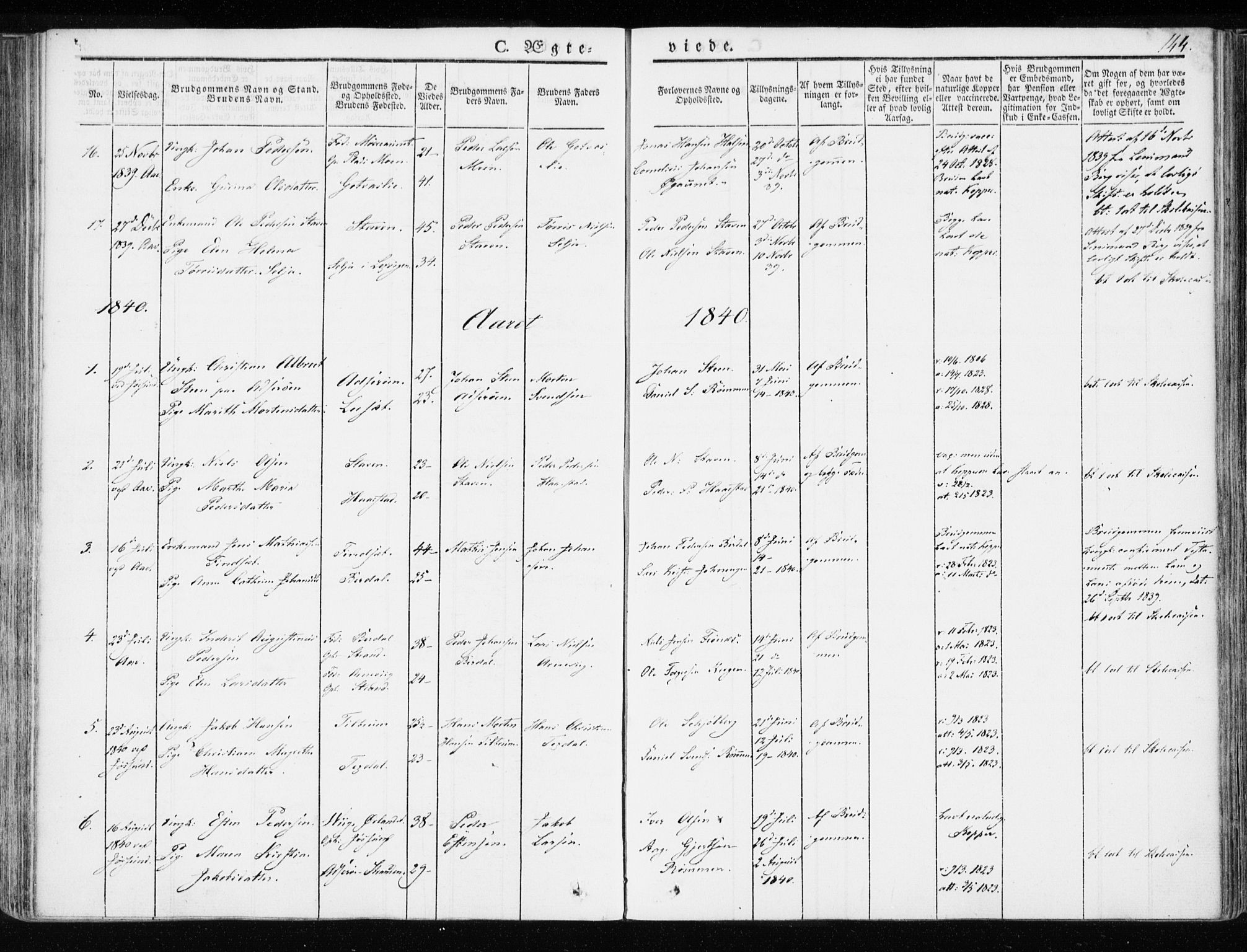 Ministerialprotokoller, klokkerbøker og fødselsregistre - Sør-Trøndelag, SAT/A-1456/655/L0676: Parish register (official) no. 655A05, 1830-1847, p. 144