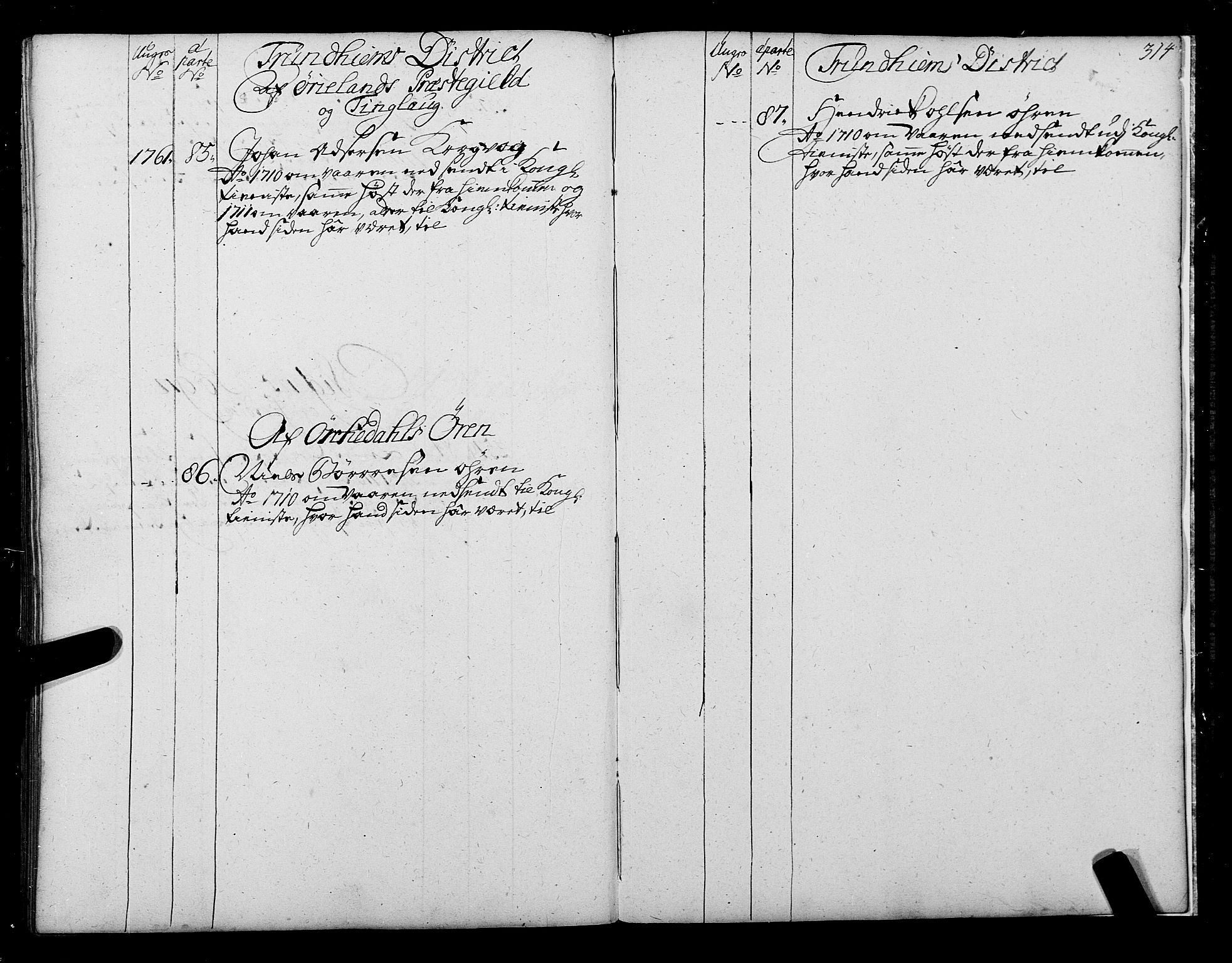 Sjøinnrulleringen - Trondhjemske distrikt, AV/SAT-A-5121/01/L0004: Ruller over sjøfolk i Trondhjem by, 1704-1710, p. 314