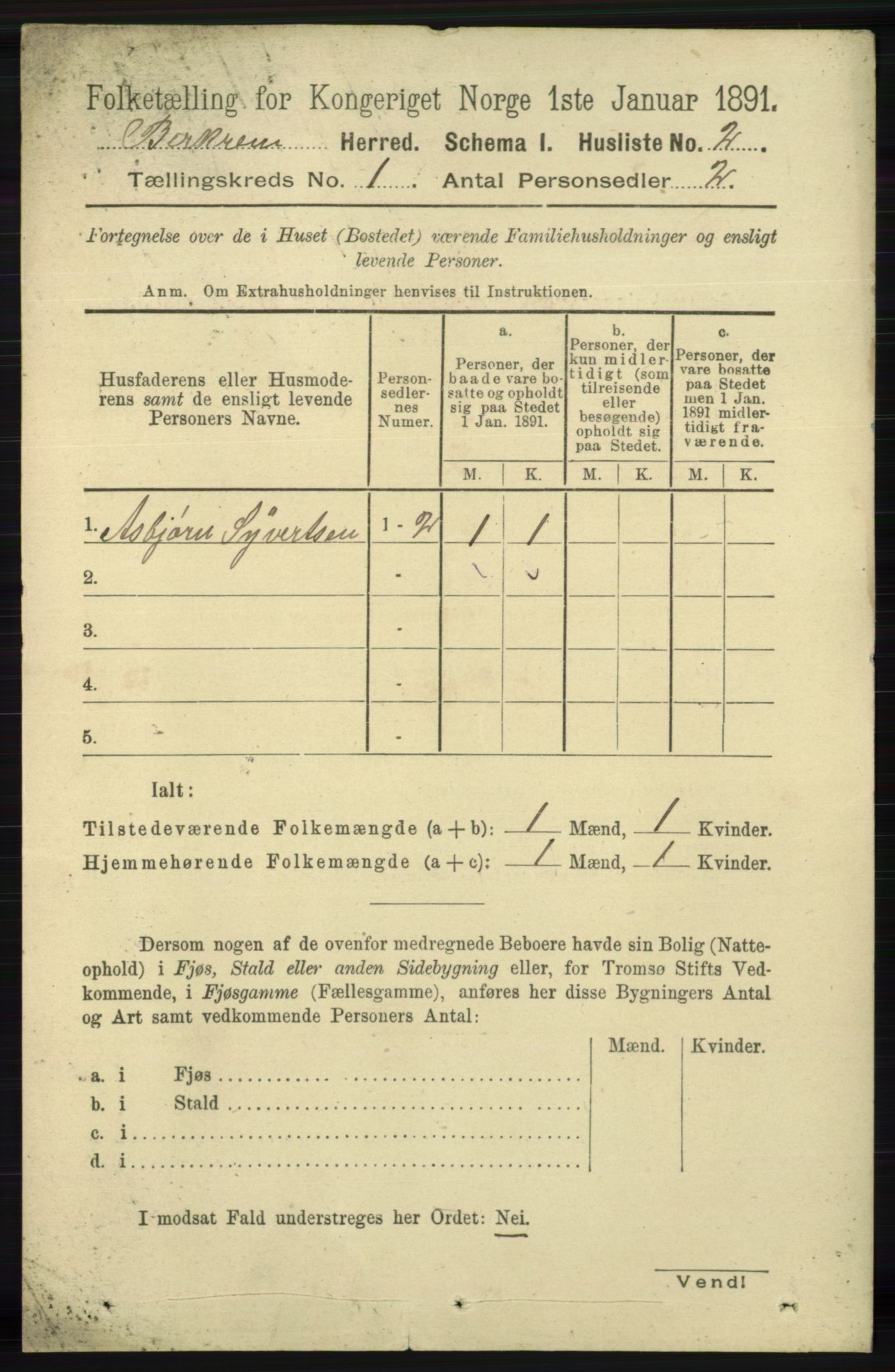 RA, 1891 census for 1114 Bjerkreim, 1891, p. 19