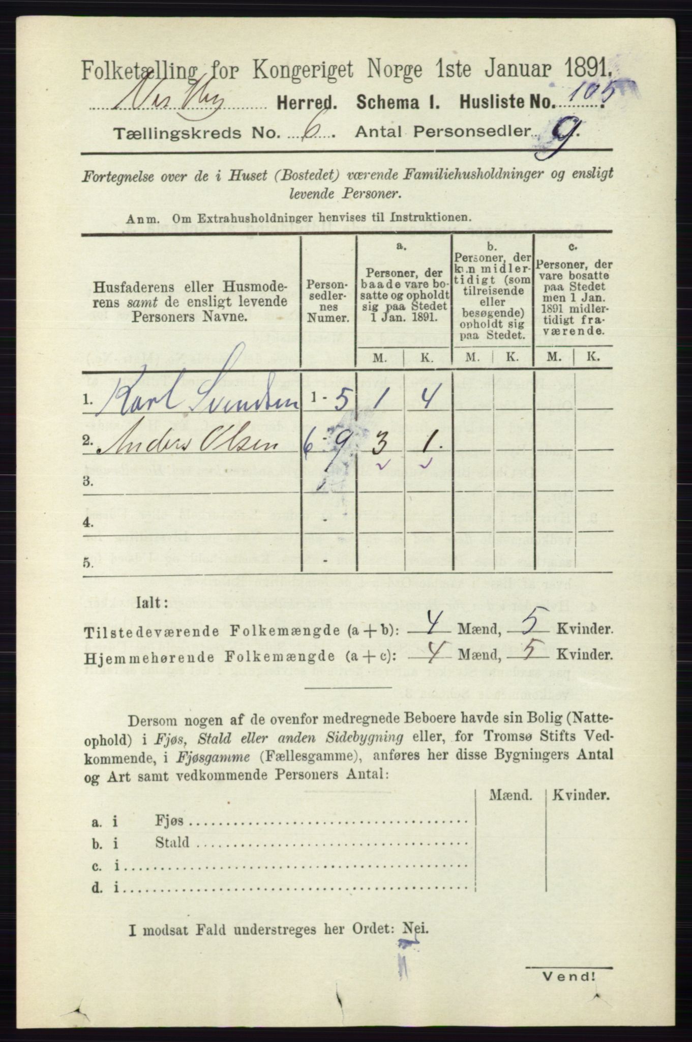 RA, 1891 census for 0211 Vestby, 1891, p. 2908