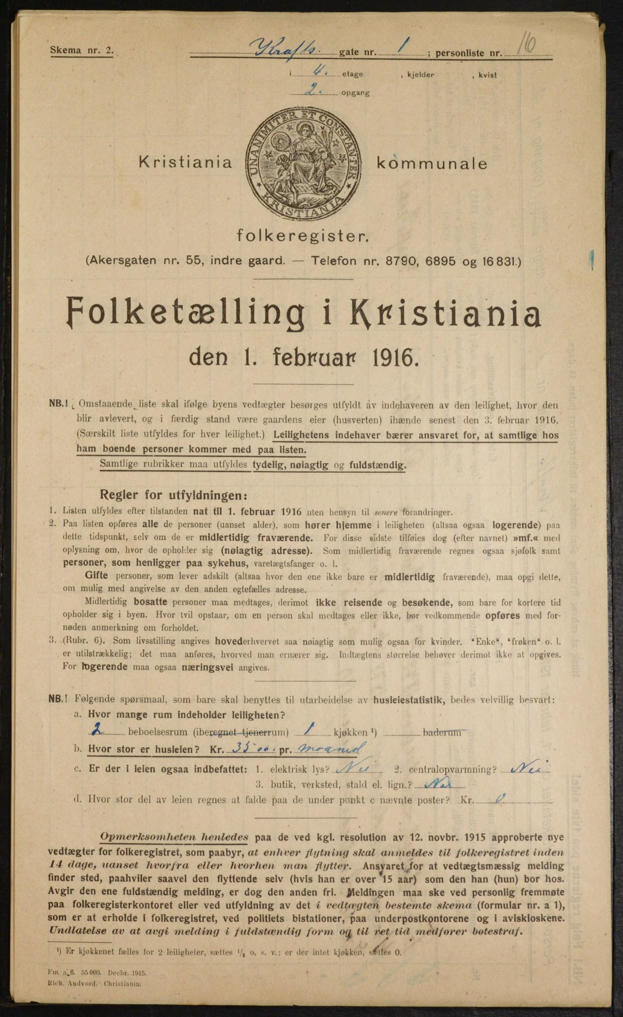 OBA, Municipal Census 1916 for Kristiania, 1916, p. 55052