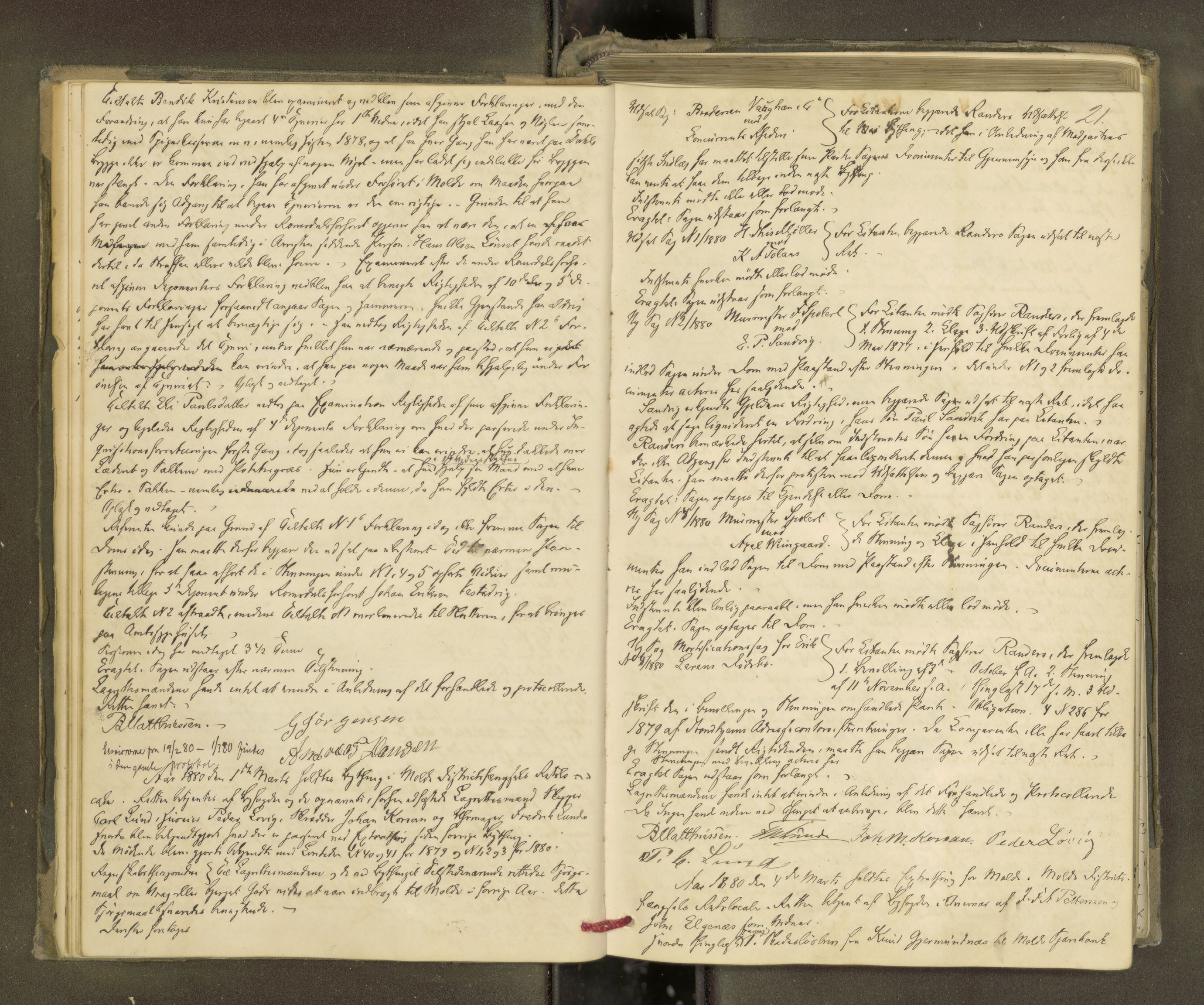 Molde byfogd, AV/SAT-A-0025/1/1A/L0012: Justisprotokoll, 1879-1890, p. 20b-21a