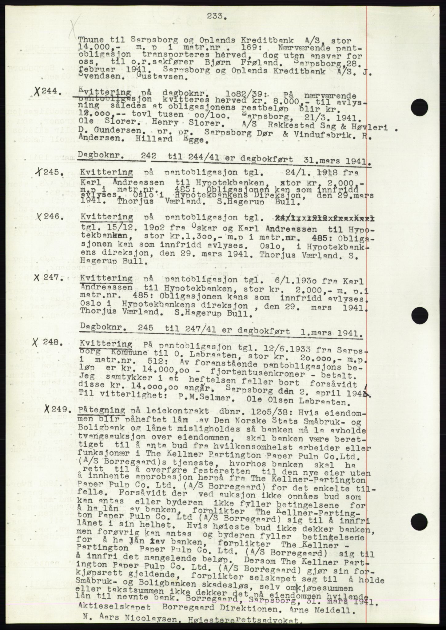 Sarpsborg byfogd, SAO/A-10864/G/Ga/Gae/L0001: Mortgage book no. C1, 1943-1951, Deed date: 31.03.1941