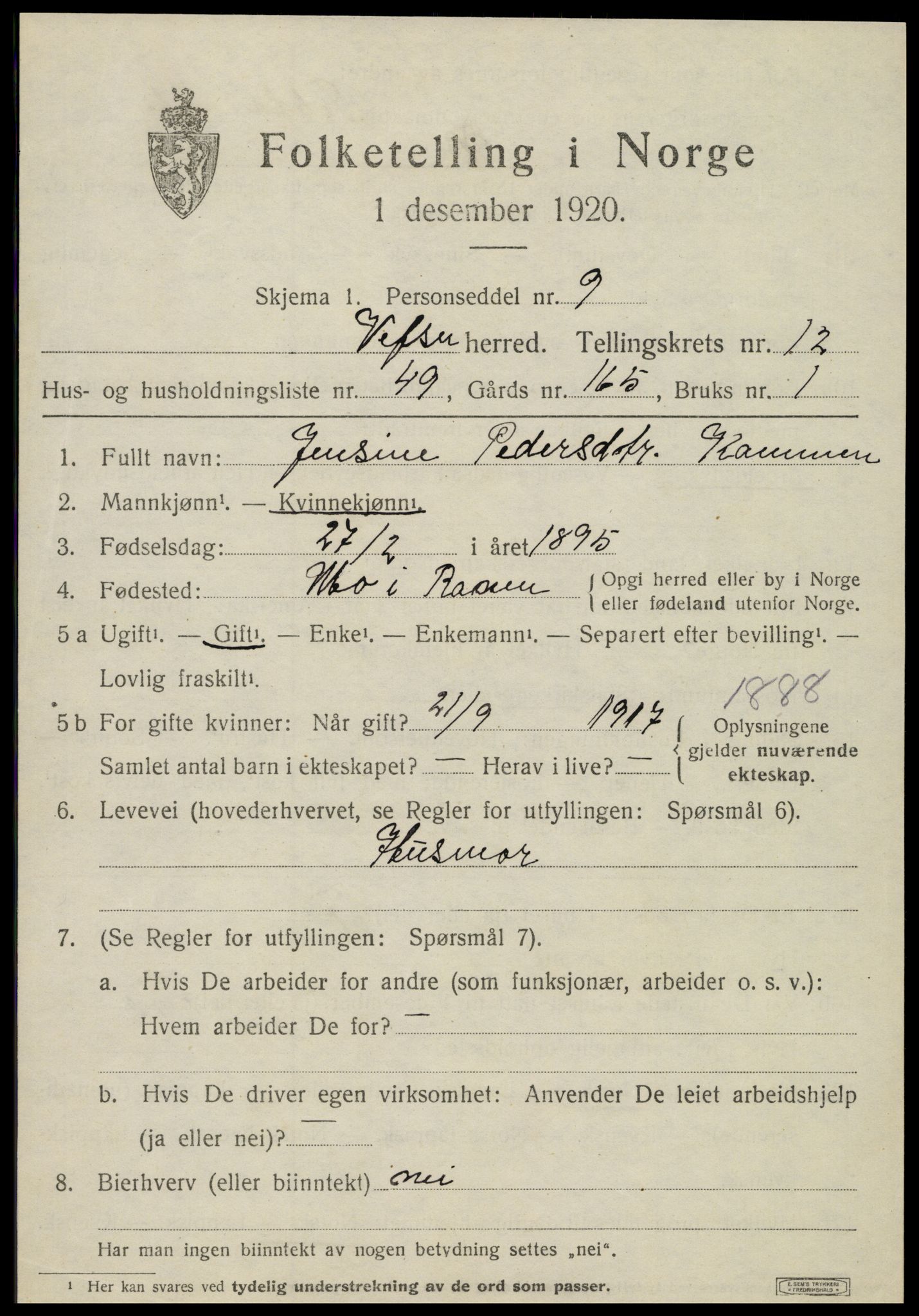 SAT, 1920 census for Vefsn, 1920, p. 10149