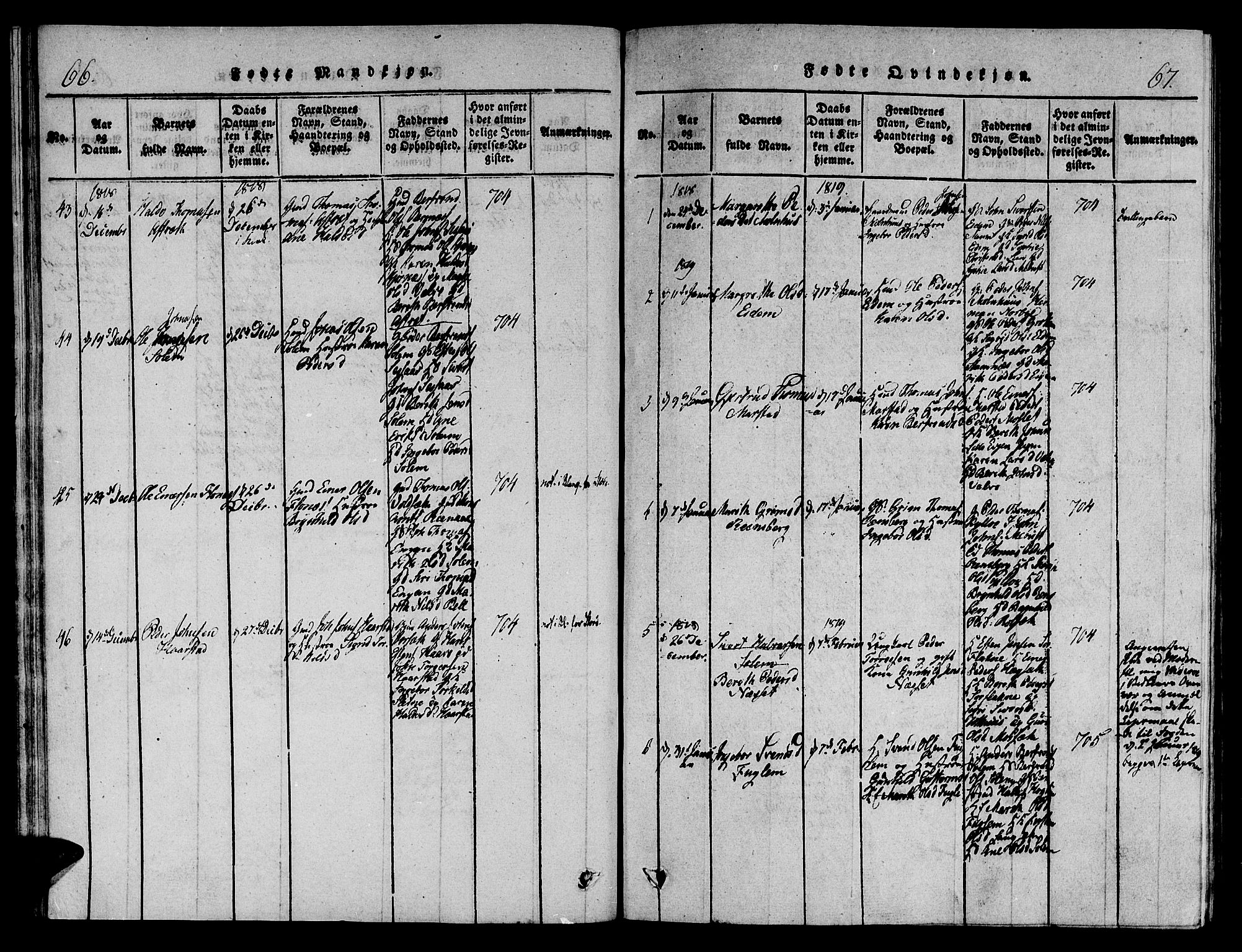 Ministerialprotokoller, klokkerbøker og fødselsregistre - Sør-Trøndelag, SAT/A-1456/695/L1141: Parish register (official) no. 695A04 /1, 1816-1824, p. 66-67