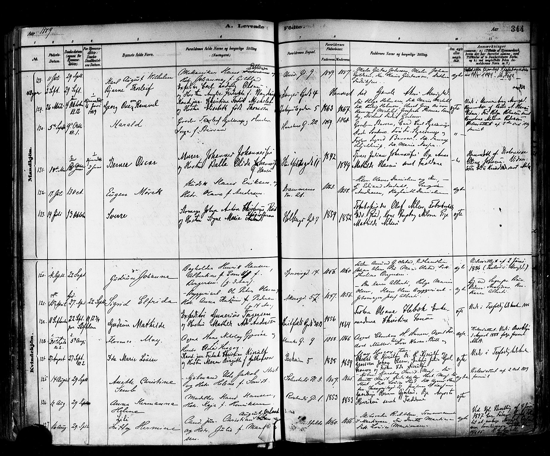 Trefoldighet prestekontor Kirkebøker, AV/SAO-A-10882/F/Fa/L0005: Parish register (official) no. I 5, 1881-1891, p. 344