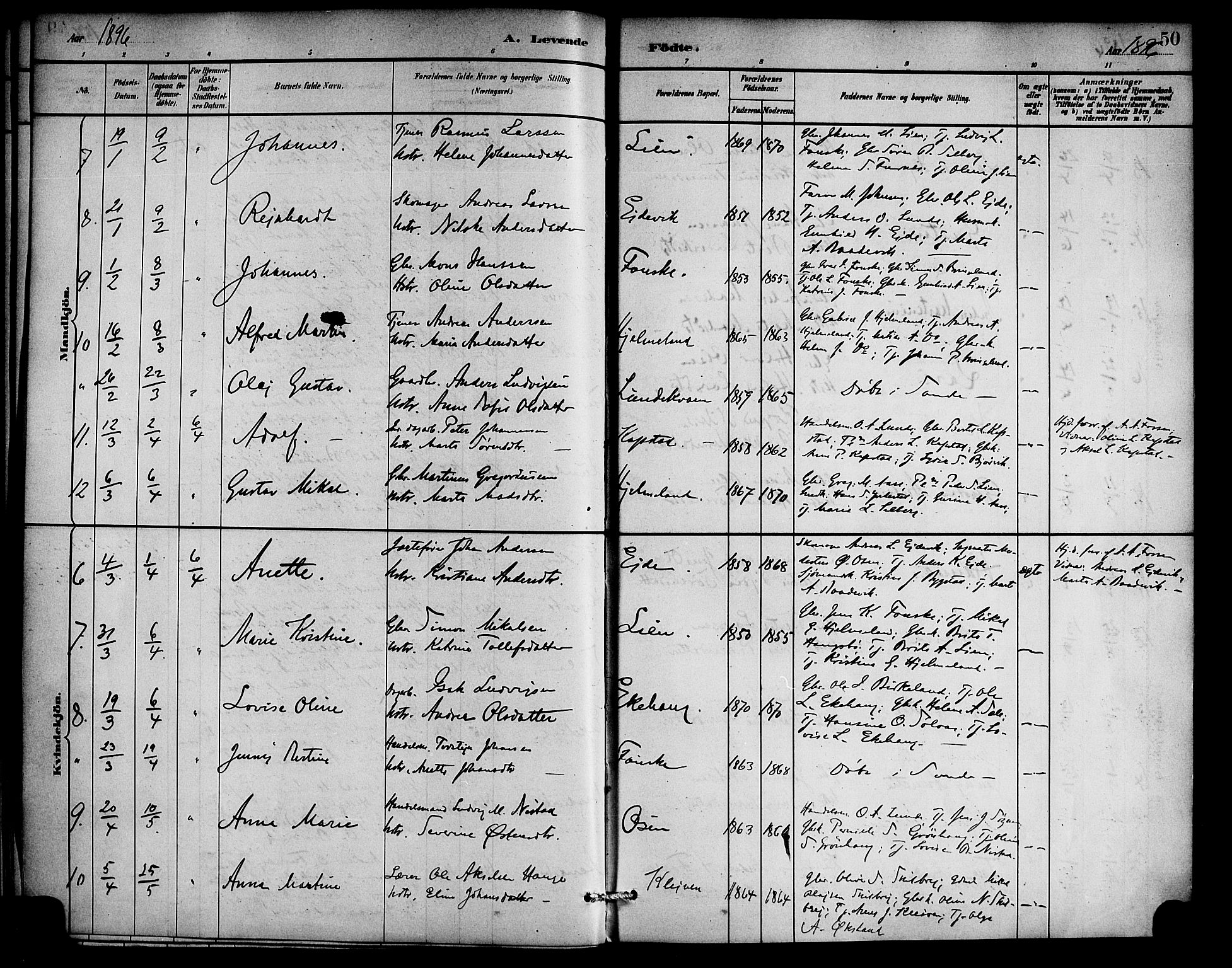 Gaular sokneprestembete, AV/SAB-A-80001/H/Haa: Parish register (official) no. C 1, 1882-1897, p. 50