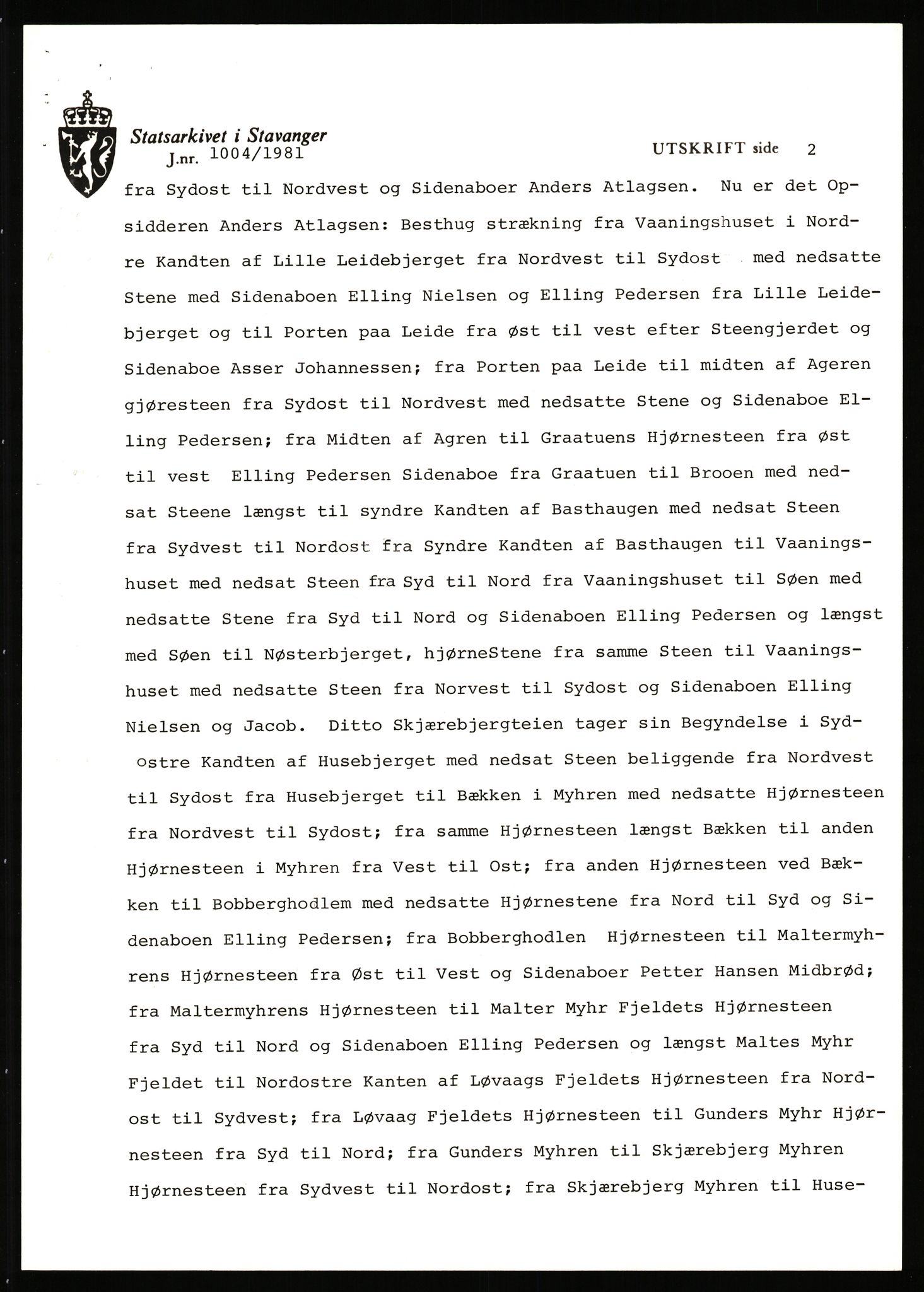 Statsarkivet i Stavanger, AV/SAST-A-101971/03/Y/Yj/L0073: Avskrifter sortert etter gårdsnavn: Sandstøl ytre - Selland, 1750-1930, p. 314