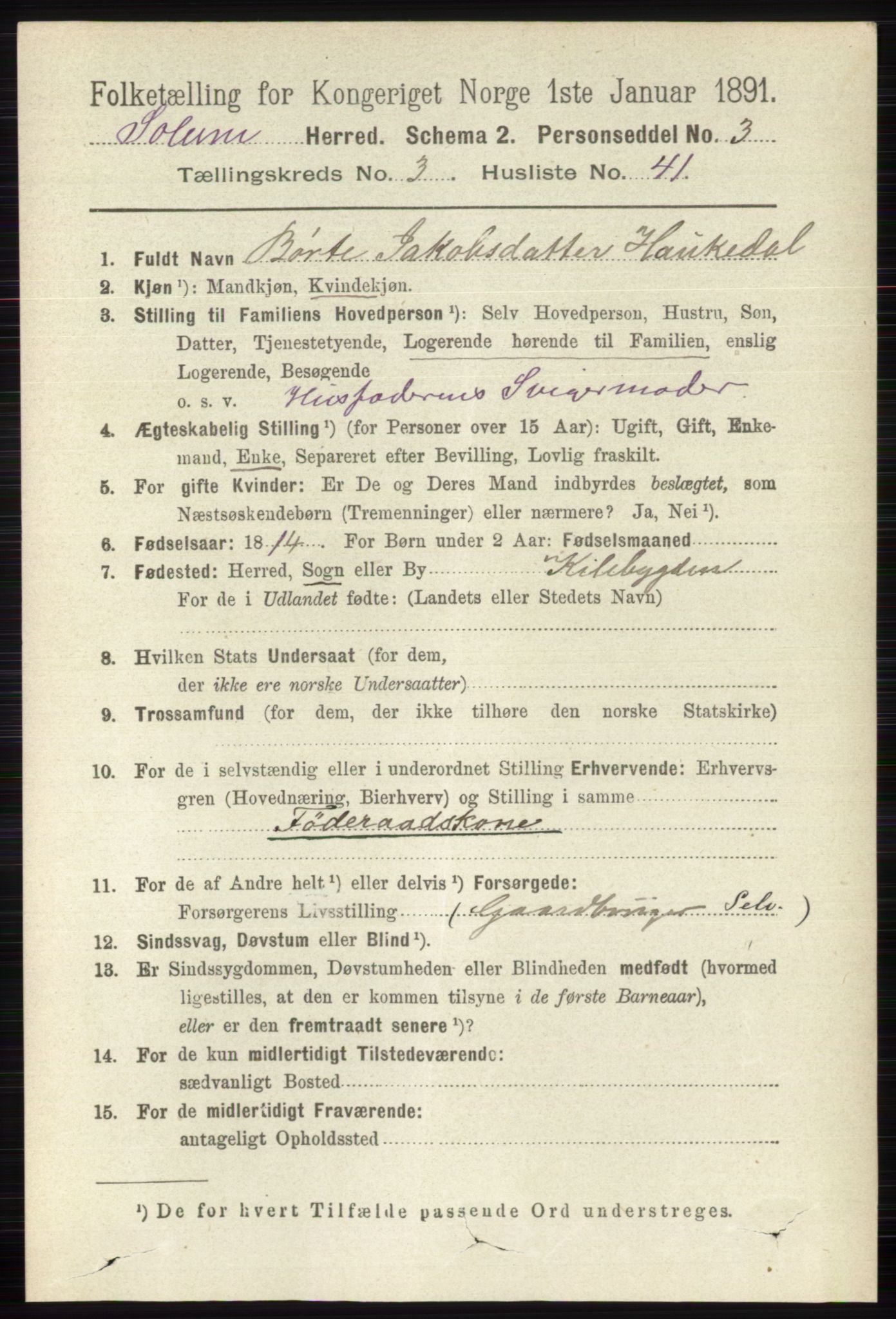 RA, 1891 census for 0818 Solum, 1891, p. 577