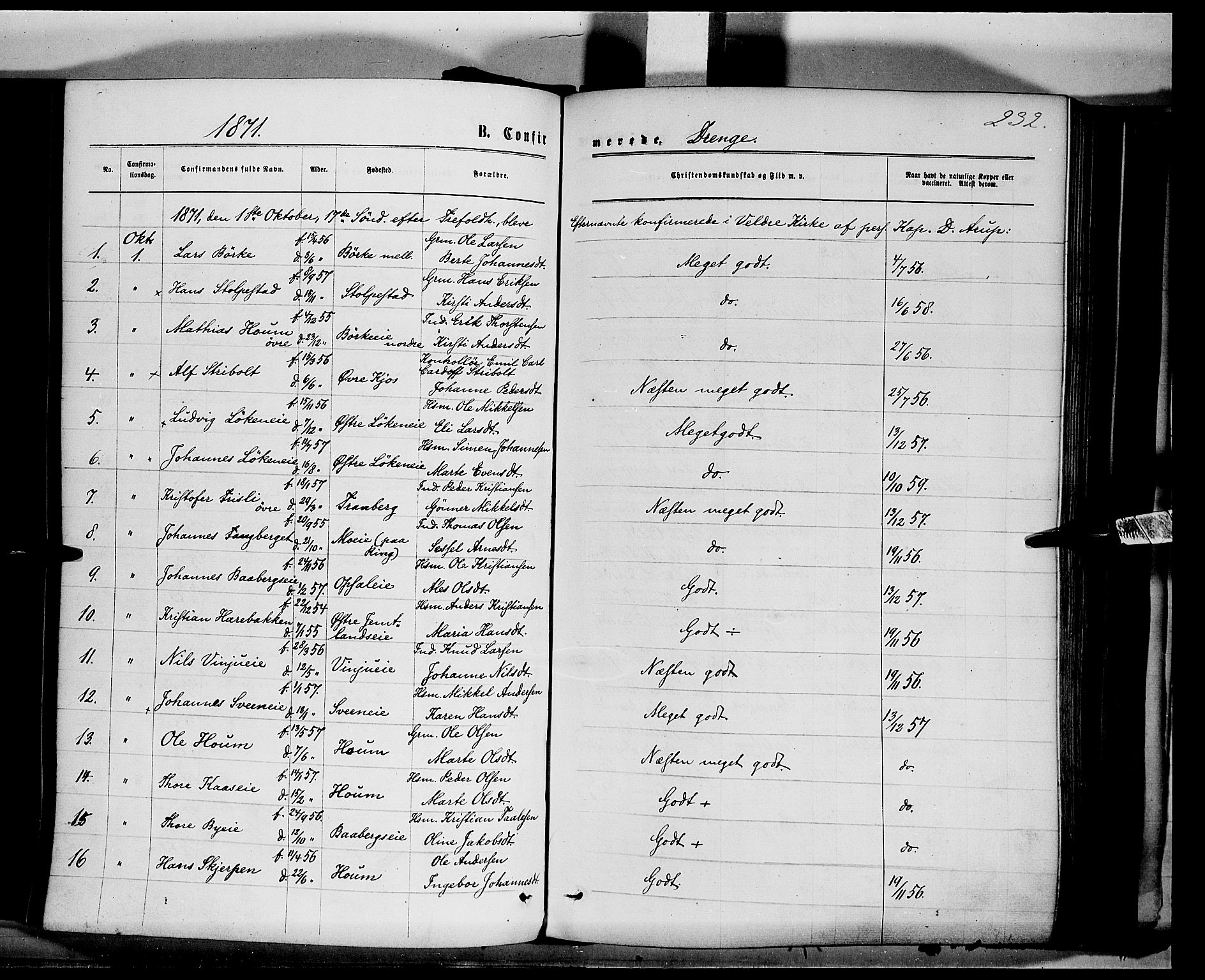 Ringsaker prestekontor, AV/SAH-PREST-014/K/Ka/L0011: Parish register (official) no. 11, 1870-1878, p. 232