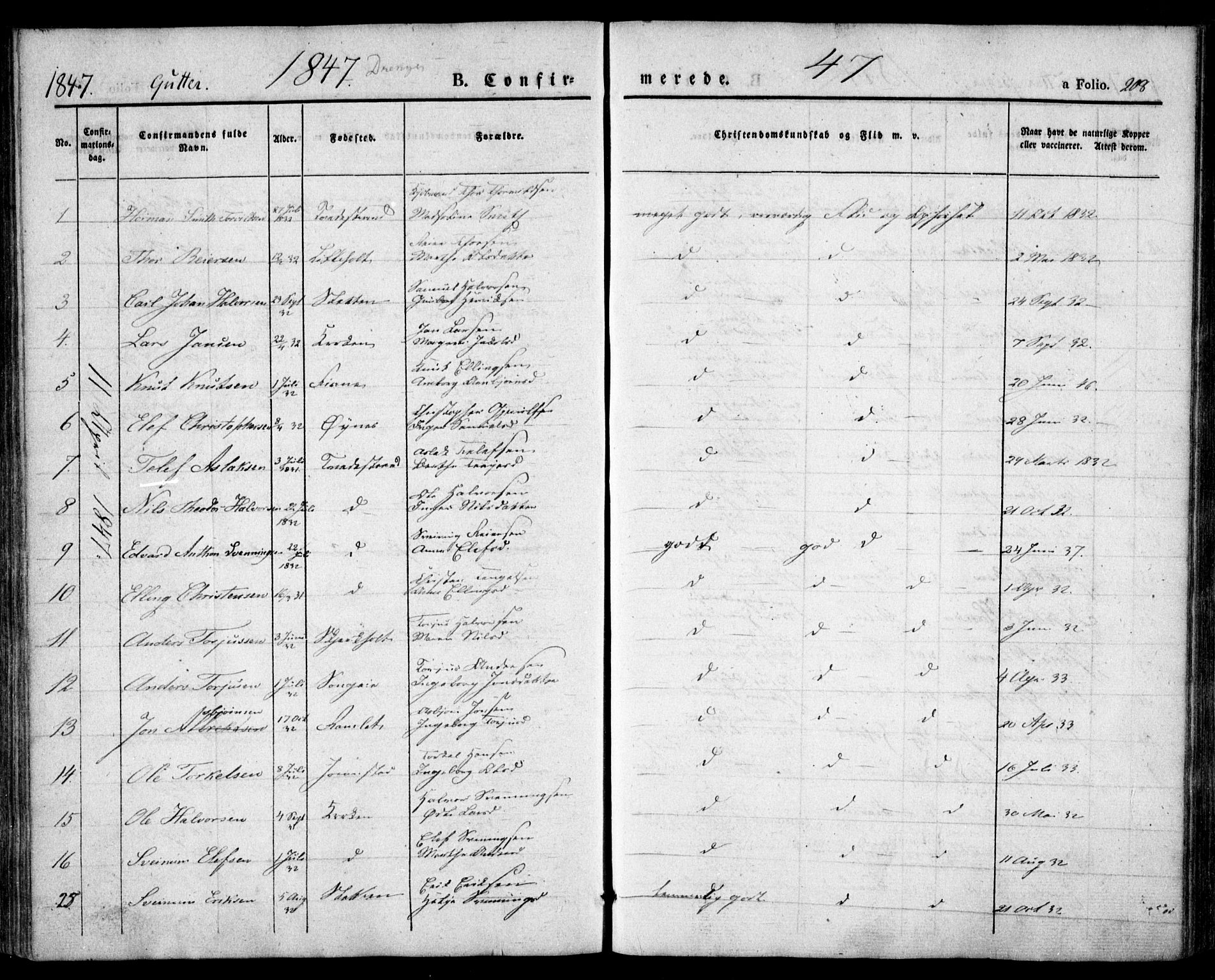 Holt sokneprestkontor, AV/SAK-1111-0021/F/Fa/L0007: Parish register (official) no. A 7, 1836-1848, p. 208