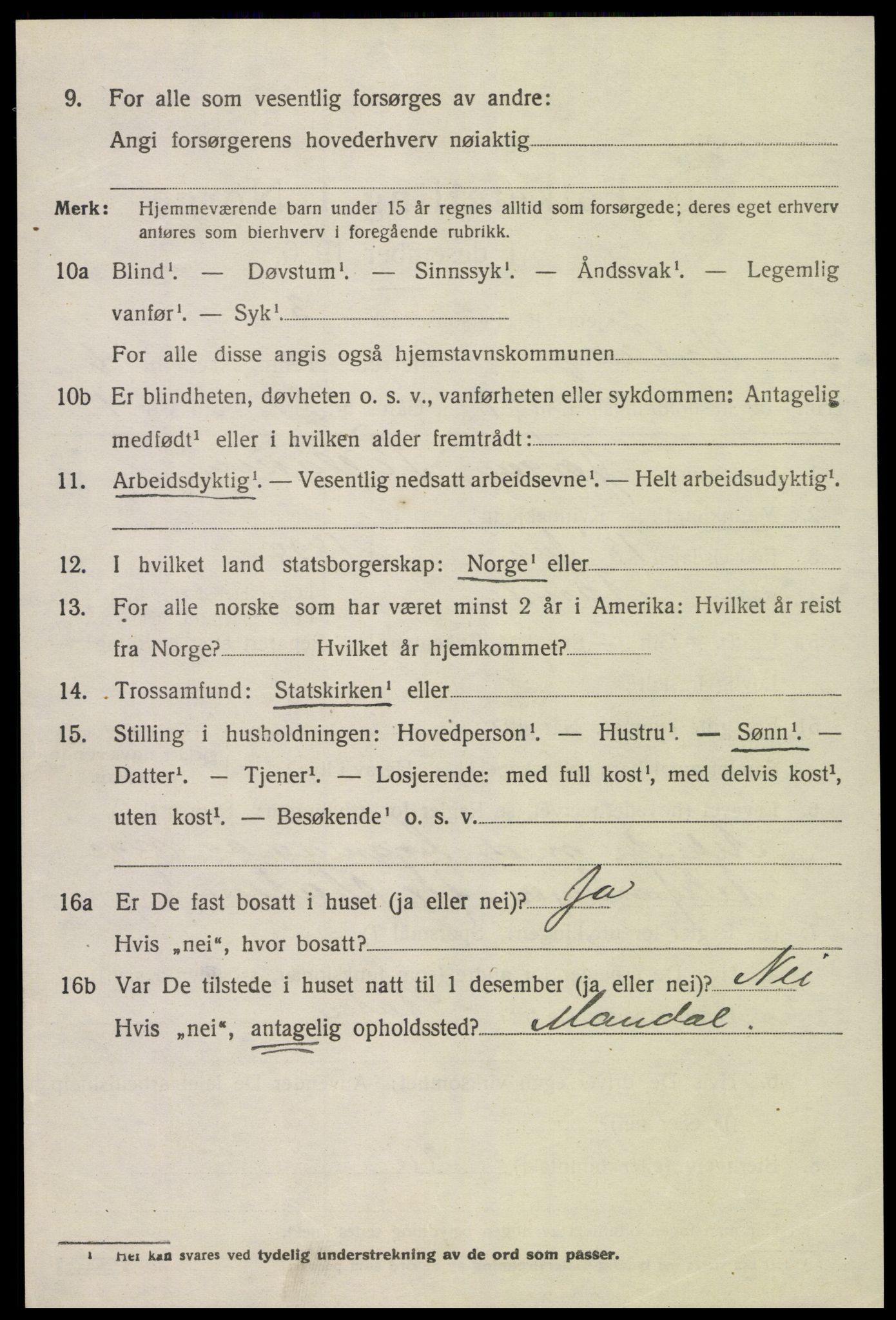 SAK, 1920 census for Dypvåg, 1920, p. 4990