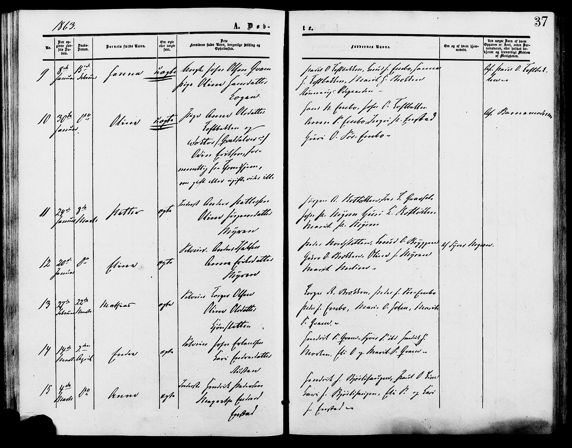 Lesja prestekontor, SAH/PREST-068/H/Ha/Haa/L0009: Parish register (official) no. 9, 1854-1889, p. 37