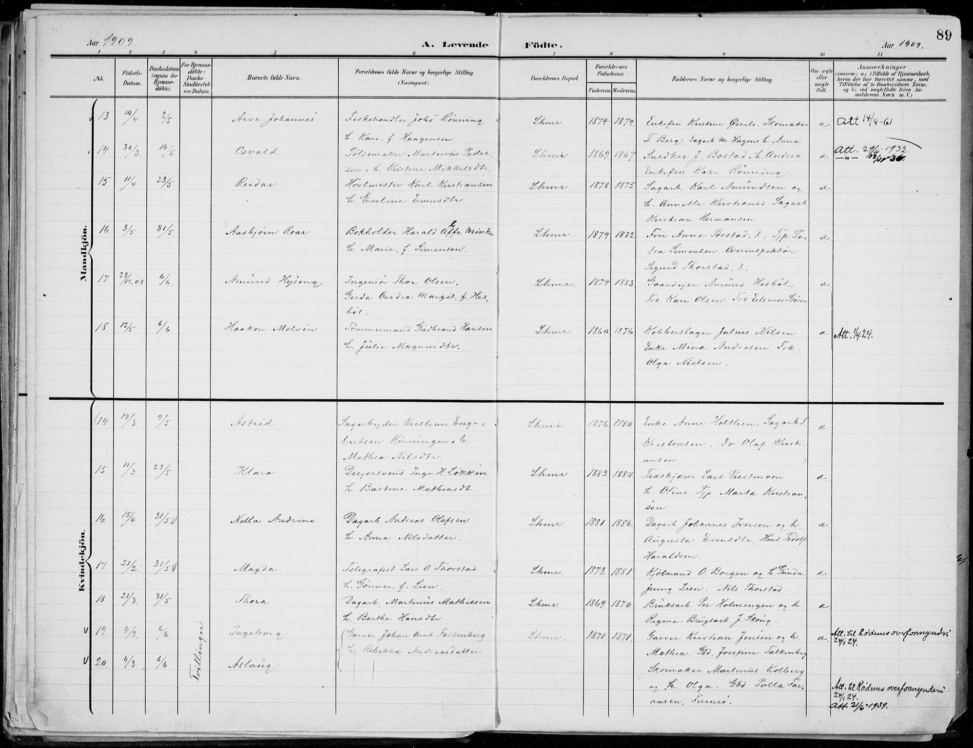 Lillehammer prestekontor, SAH/PREST-088/H/Ha/Haa/L0001: Parish register (official) no. 1, 1901-1916, p. 89