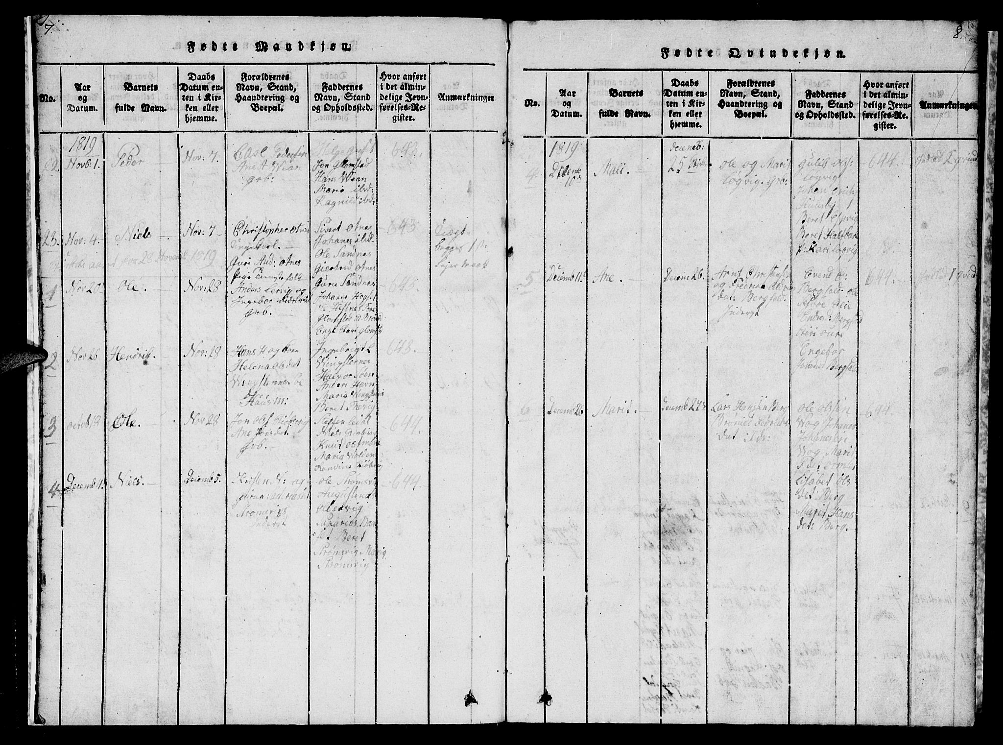 Ministerialprotokoller, klokkerbøker og fødselsregistre - Møre og Romsdal, AV/SAT-A-1454/578/L0908: Parish register (copy) no. 578C01, 1819-1837, p. 7-8