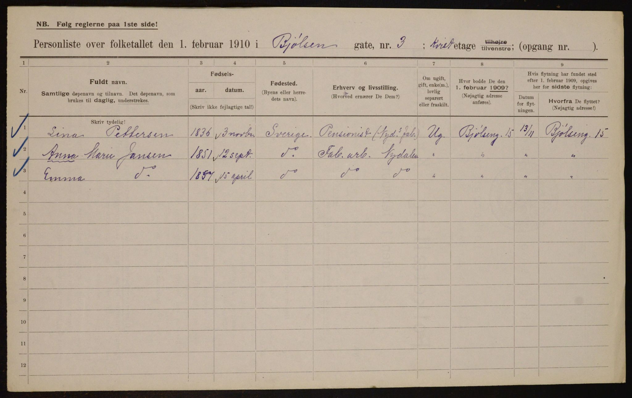 OBA, Municipal Census 1910 for Kristiania, 1910, p. 6246