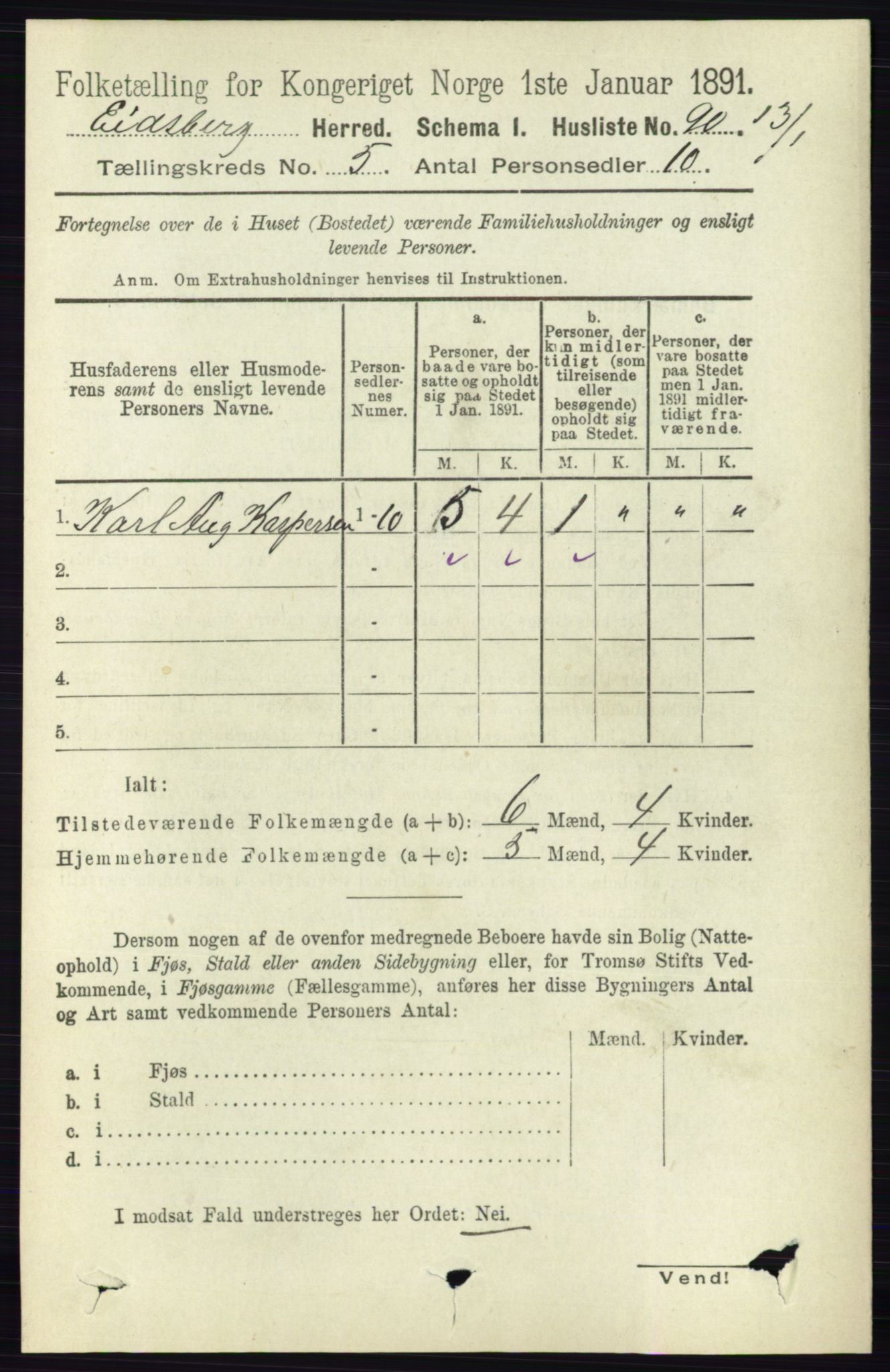 RA, 1891 census for 0125 Eidsberg, 1891, p. 3013