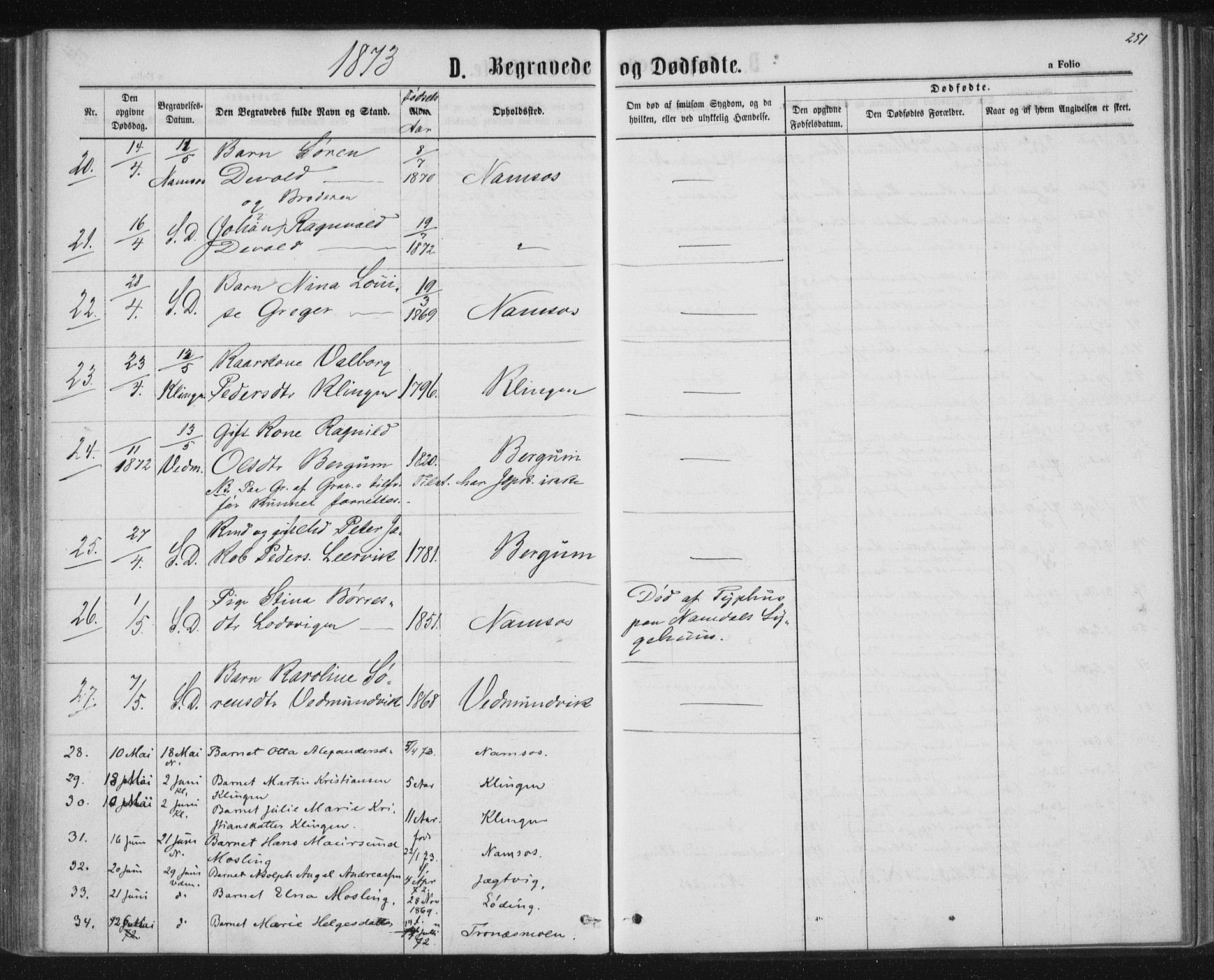 Ministerialprotokoller, klokkerbøker og fødselsregistre - Nord-Trøndelag, AV/SAT-A-1458/768/L0570: Parish register (official) no. 768A05, 1865-1874, p. 251