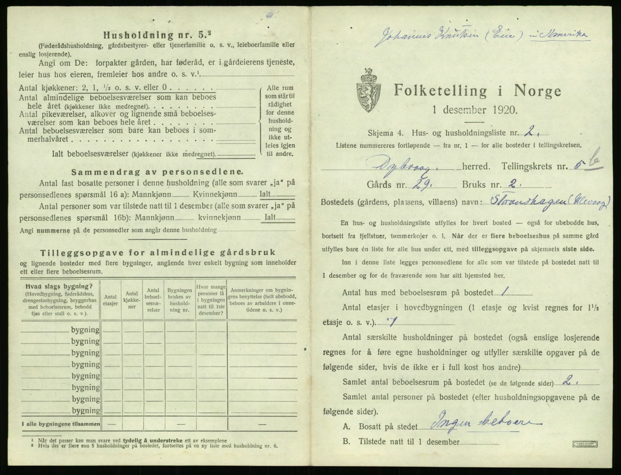 SAK, 1920 census for Dypvåg, 1920, p. 909