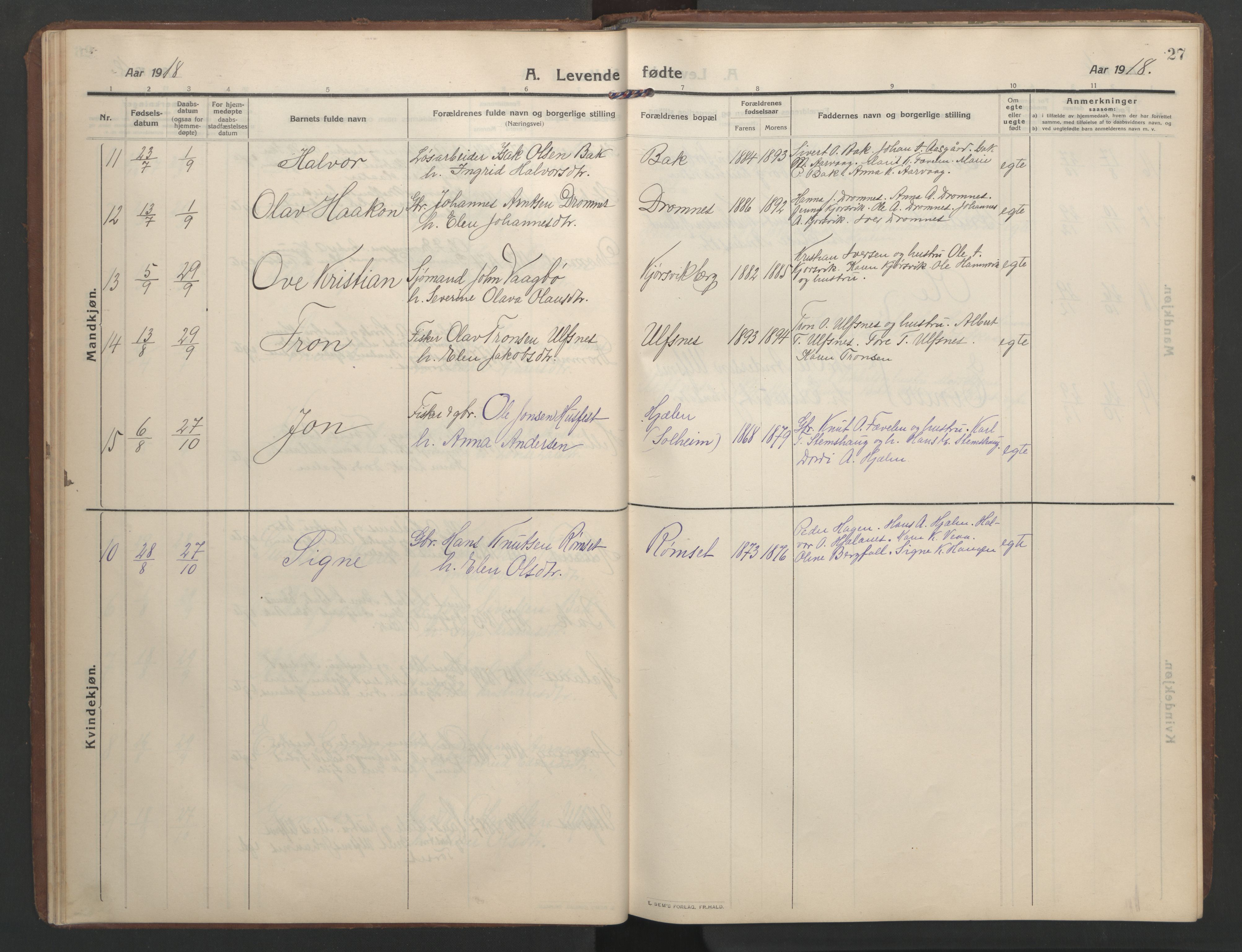 Ministerialprotokoller, klokkerbøker og fødselsregistre - Møre og Romsdal, AV/SAT-A-1454/579/L0919: Parish register (copy) no. 579C01, 1909-1957, p. 27