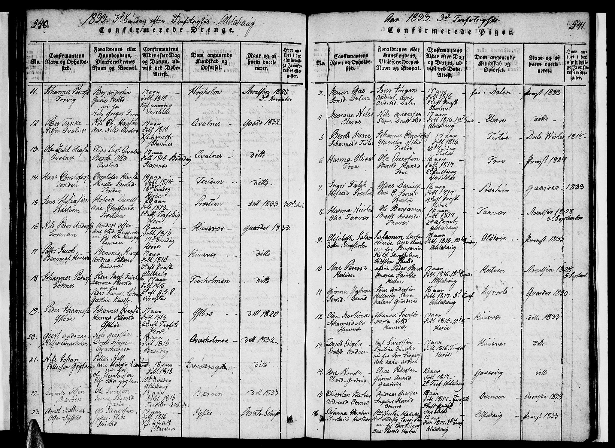 Ministerialprotokoller, klokkerbøker og fødselsregistre - Nordland, AV/SAT-A-1459/830/L0457: Parish register (copy) no. 830C01 /1, 1820-1842, p. 540-541